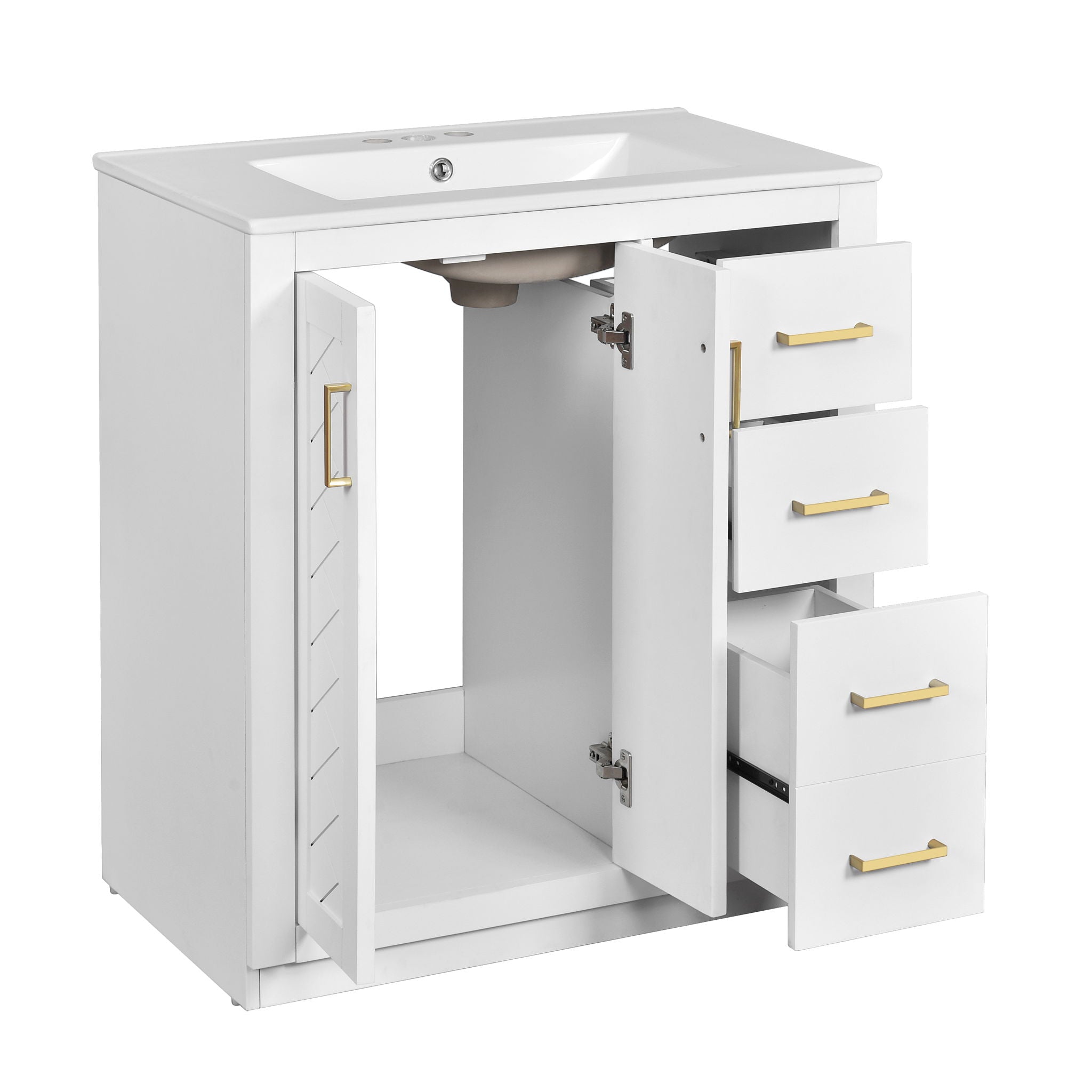 Bathroom Vanity With Sink, Storage Cabinet, Freestanding Set With 3 Drawers & Soft Closing Doors