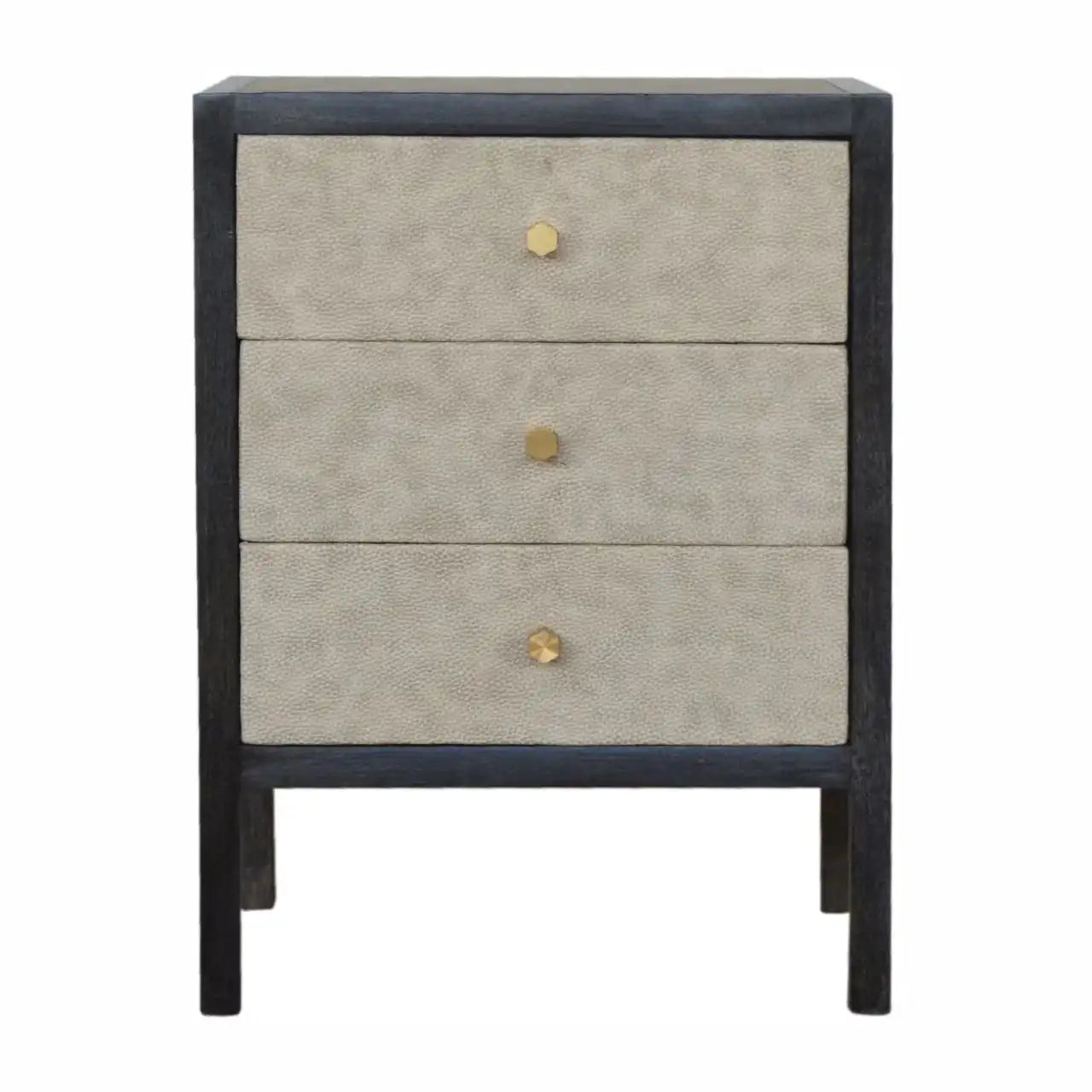 Faux Leather Nightstand, 3 Drawer - Black