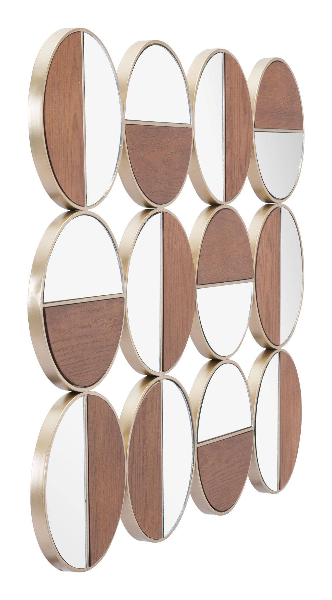 Cycle - Round Mirror - Gold / Walnut