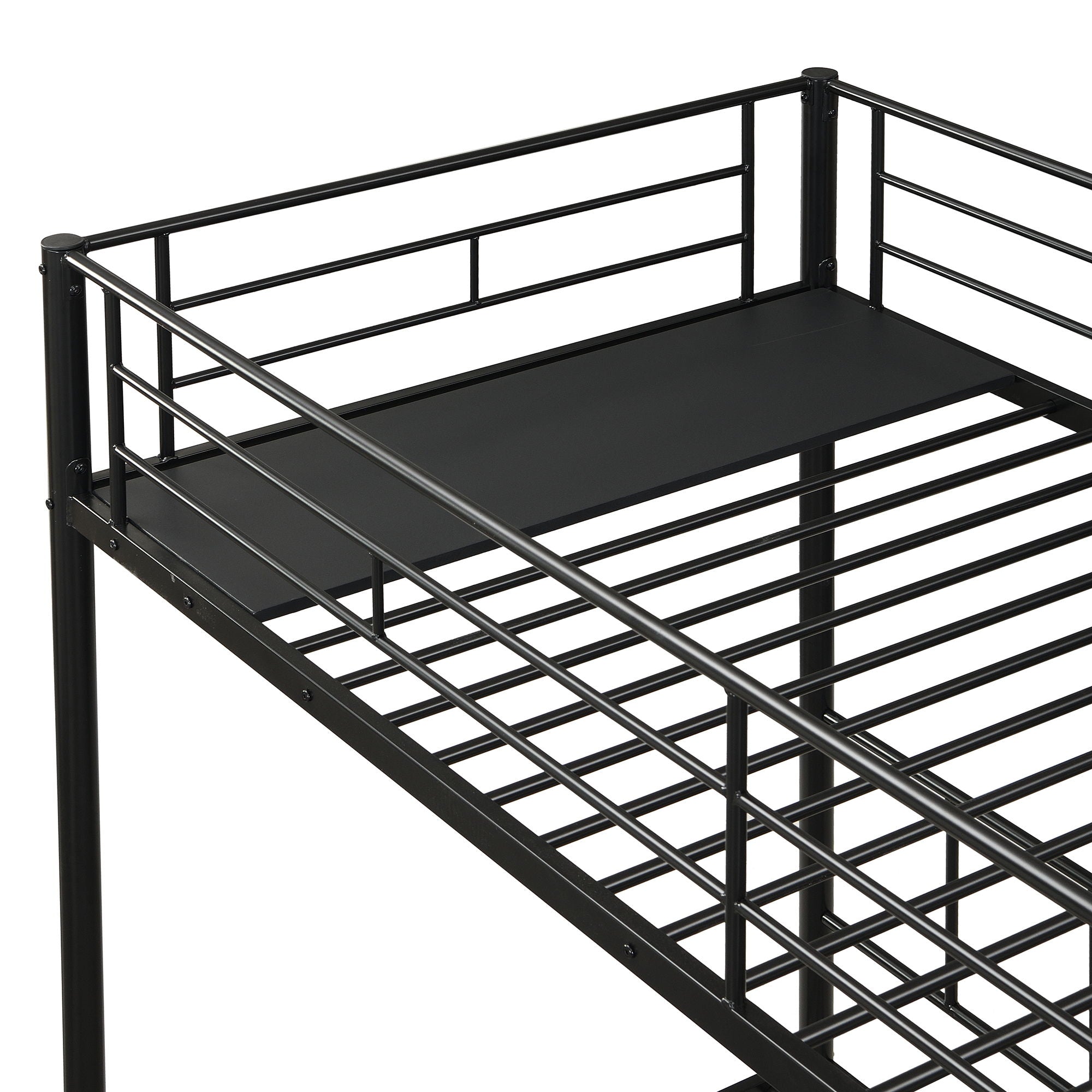 Twin Over Twin Over Twin Triple Bunk Bed With Safety Rails And Storage Shelf - Black