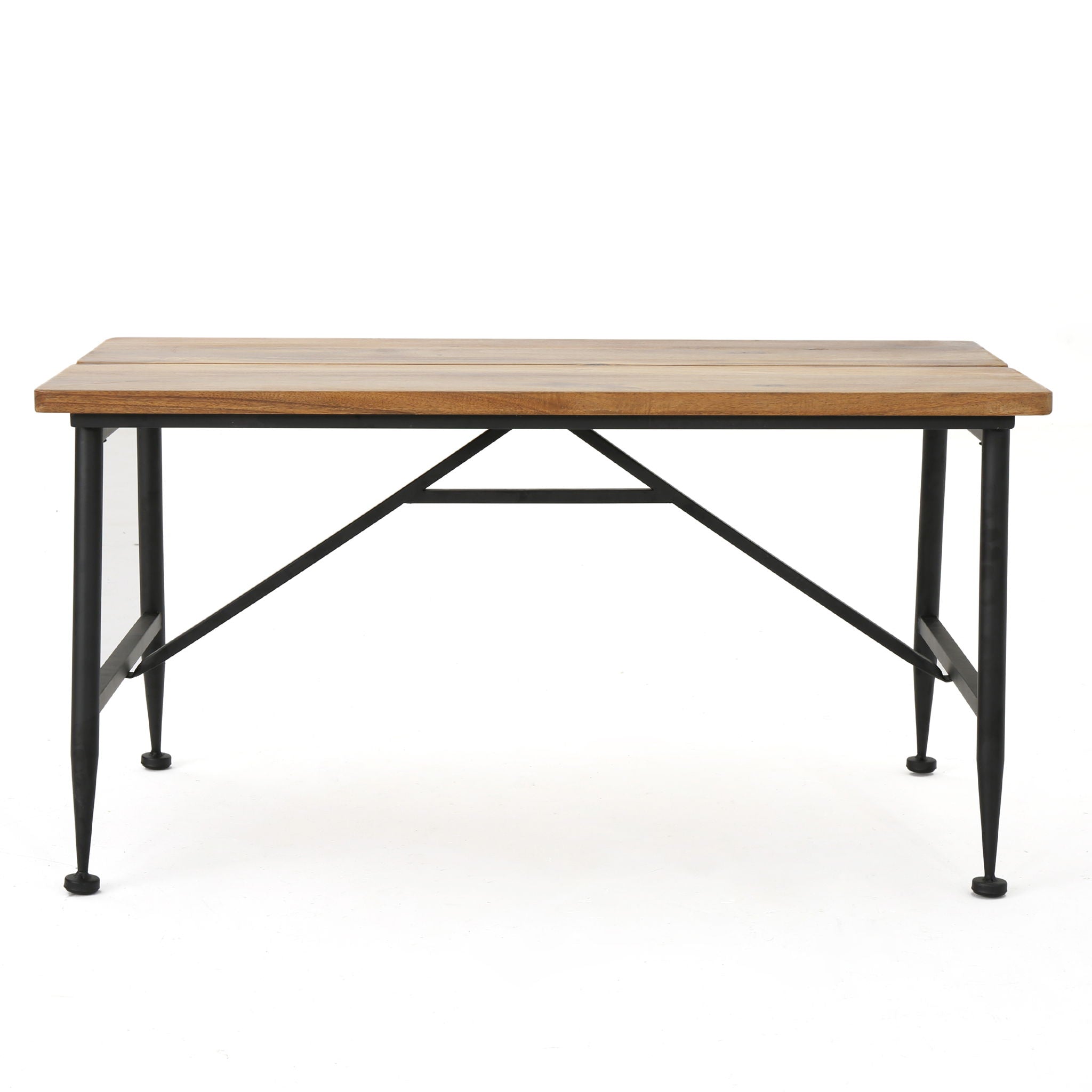 Rectangle Outdoor Coffee Table With Angled Tubular Legs And Wood Top - Black