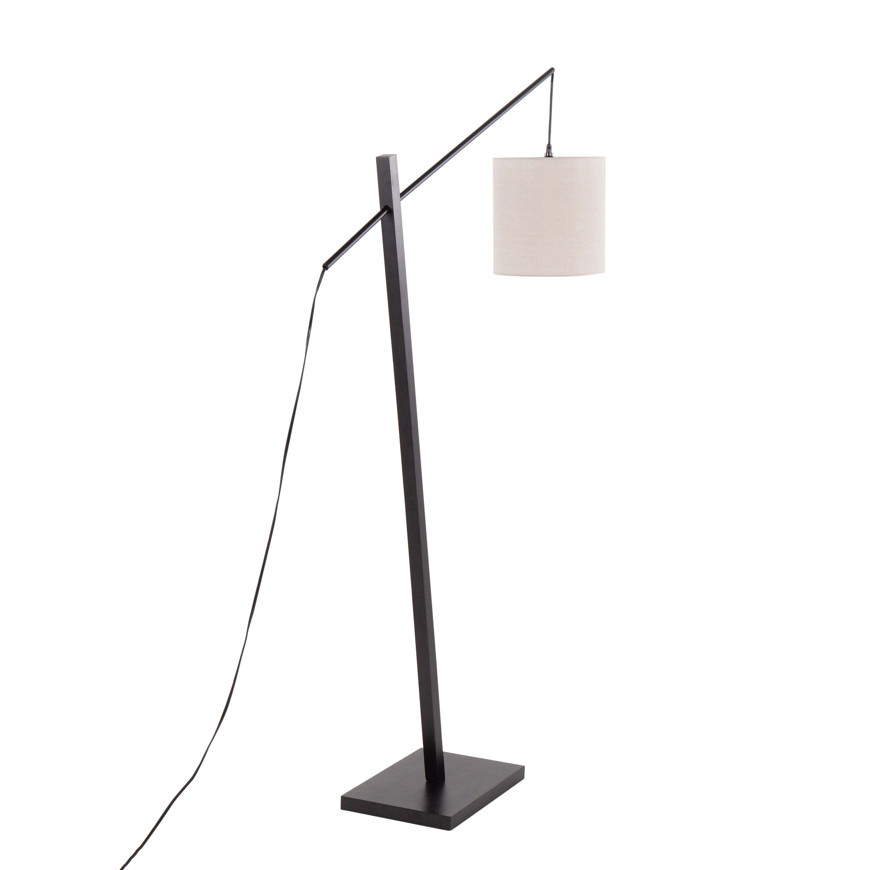 Arturo Contemporary Floor Lamp in Black Wood and Black Steel with Grey Fabric Shade