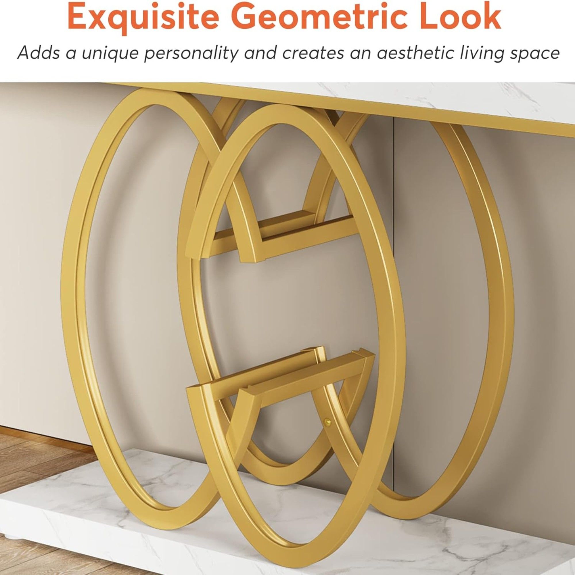 Console Table, Geometric Entryway Table For Living Hallway - White / Gold