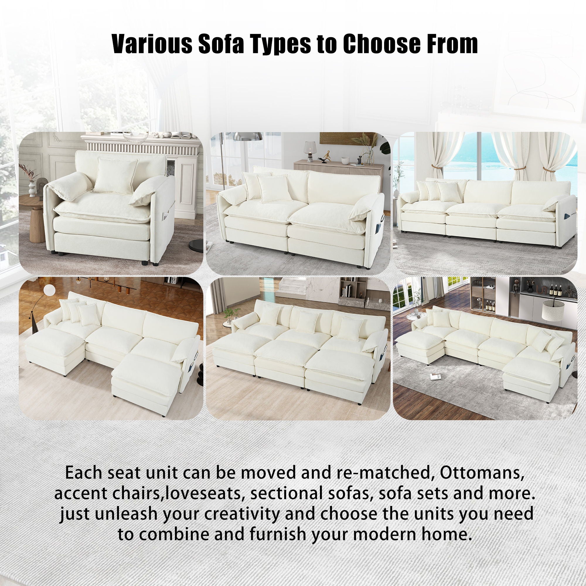 Modern Chenille Oversized Accent Chair, Comfy Single Sofa With Large Seat (Set of 2)
