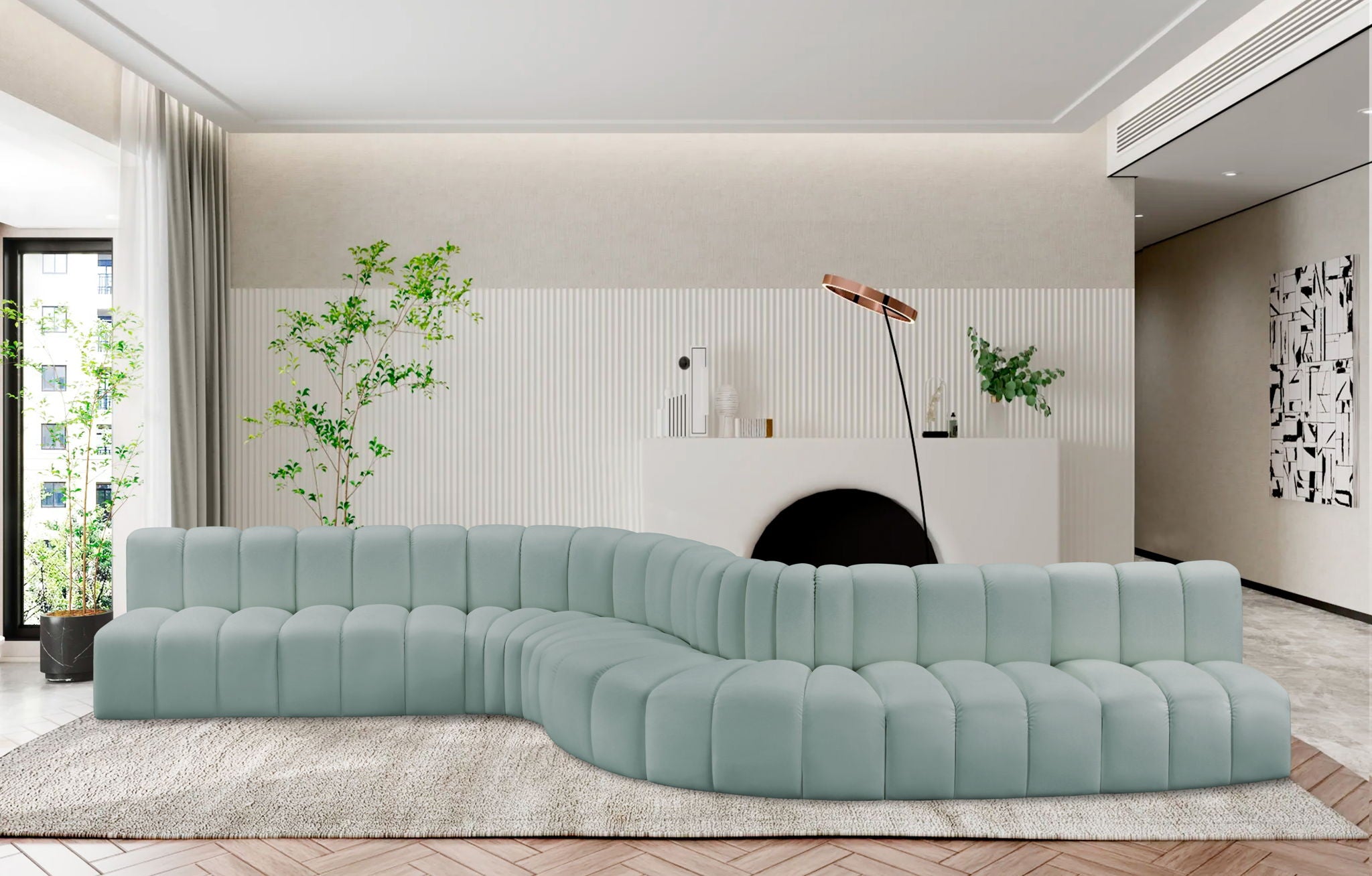 Arc - Faux Leather 8 Piece Curved Modular Sofa