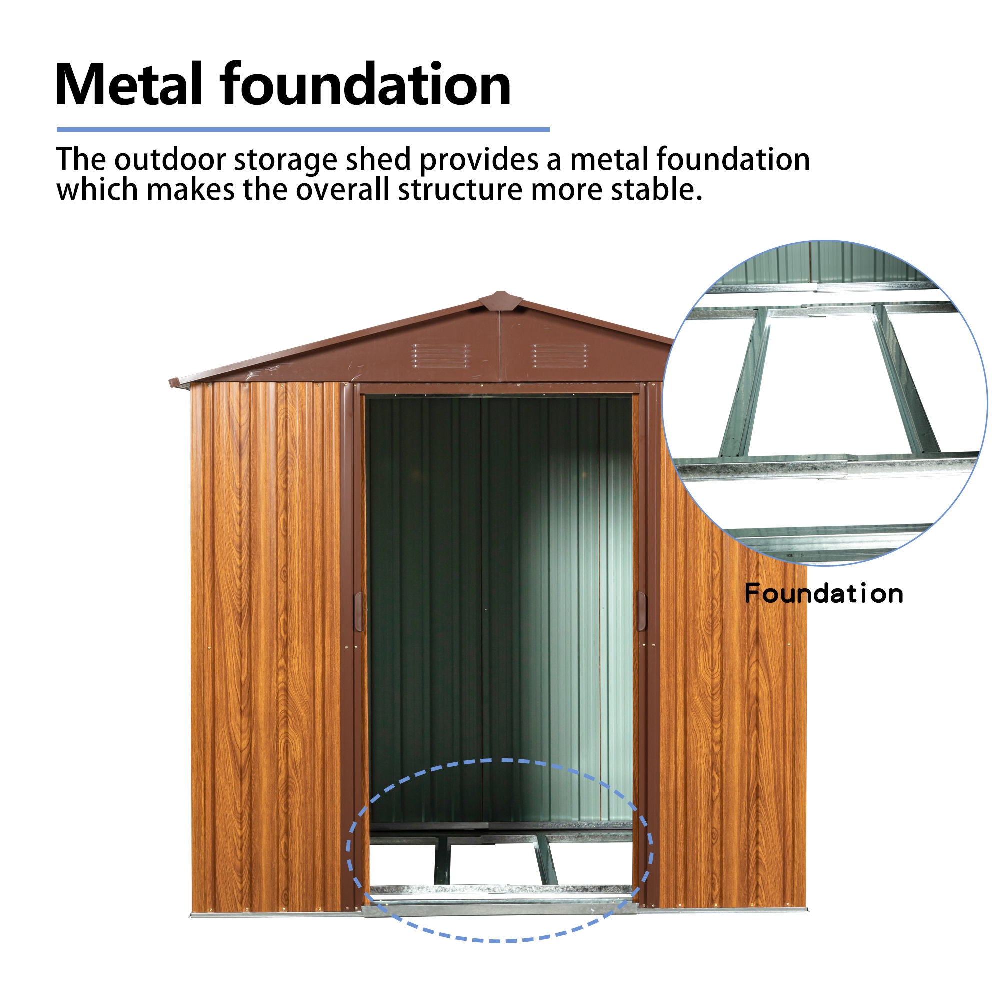 Metal Storage Shed Appealing Horizontal Siding In Woodgrain With Coffee Trim To Complement - Light Brown