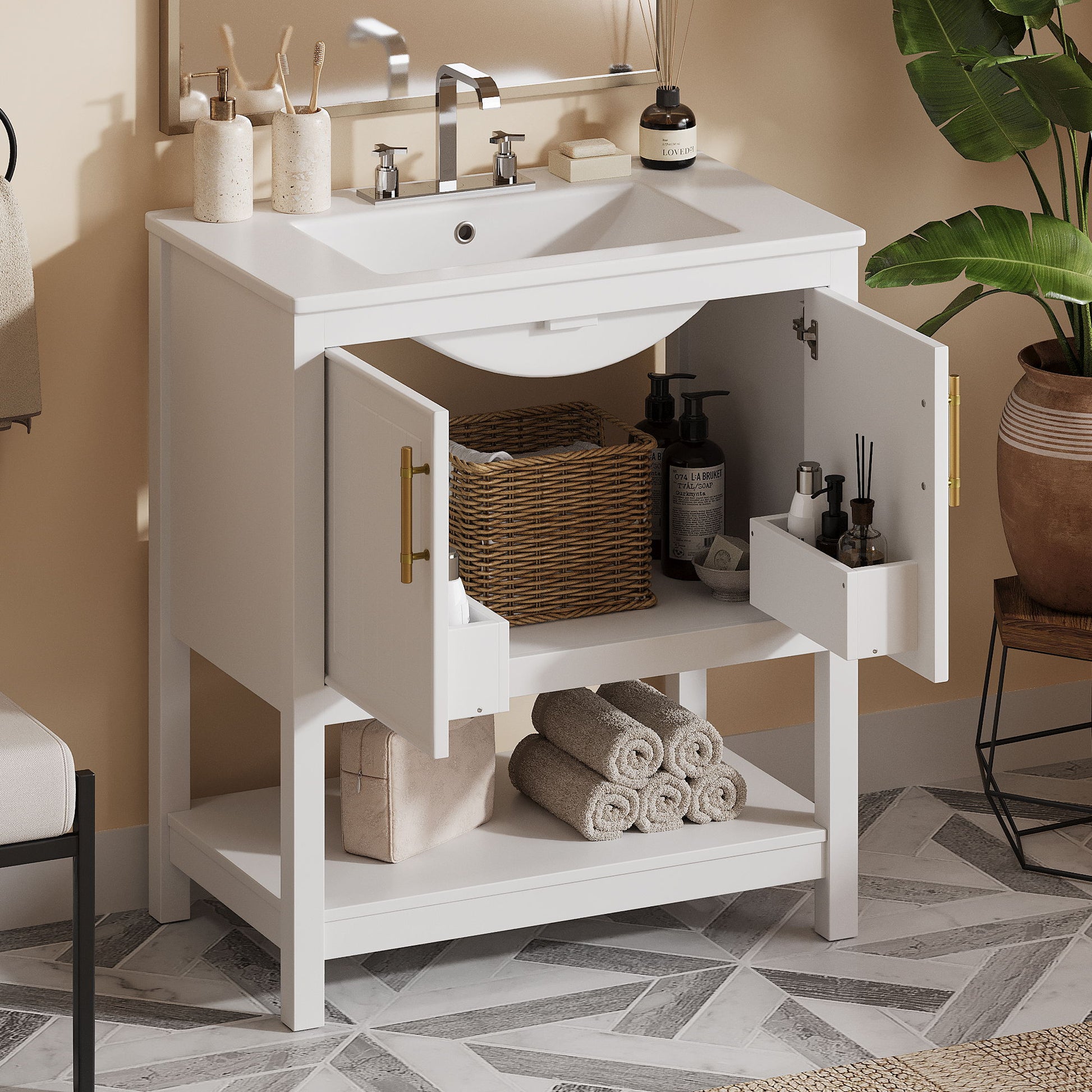 Elegant Bathroom Vanity With Ceramic Sink And Versatile Storage - Best Buy Furniture