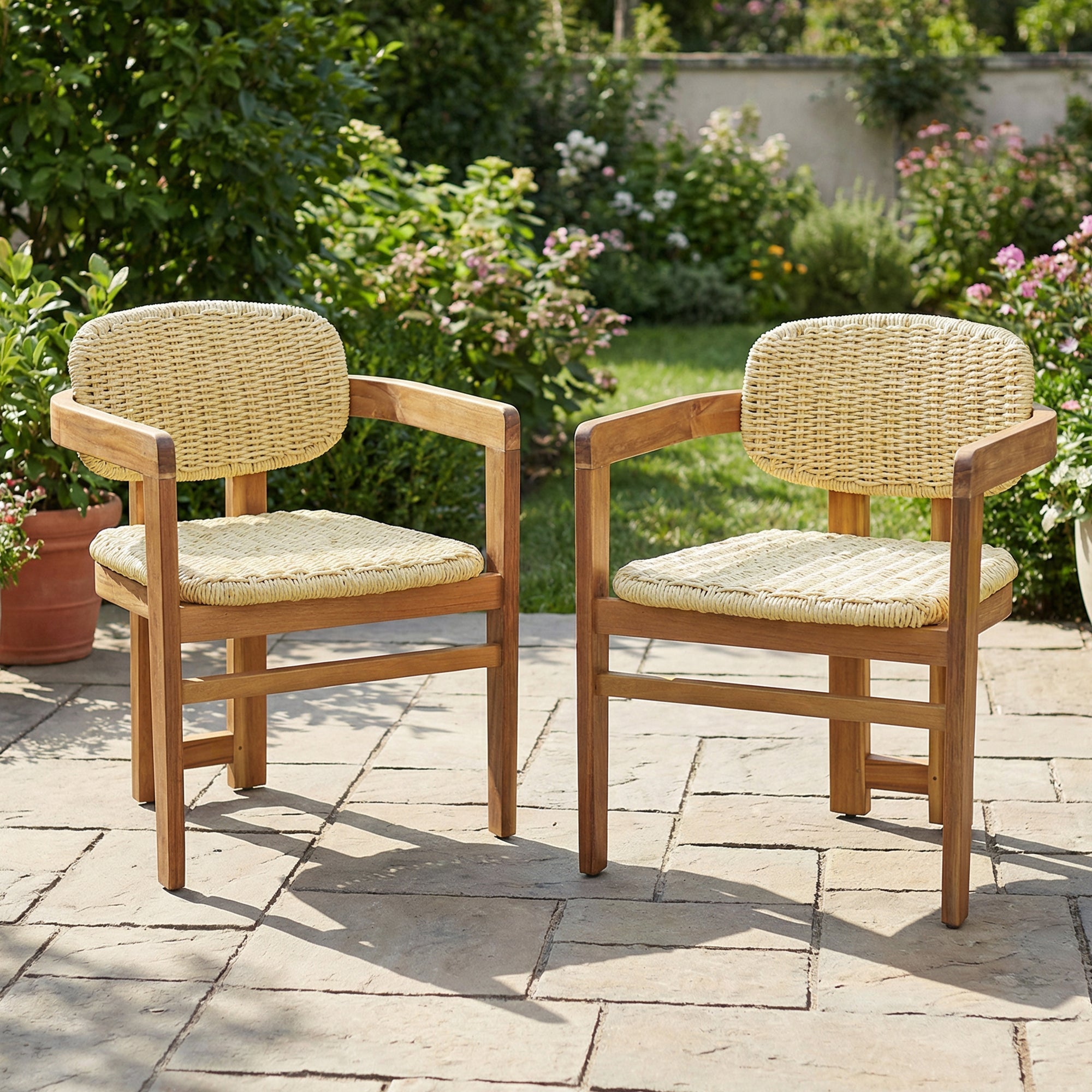 Outdoor Woven Rattan Chair Set Two Accent Chairs