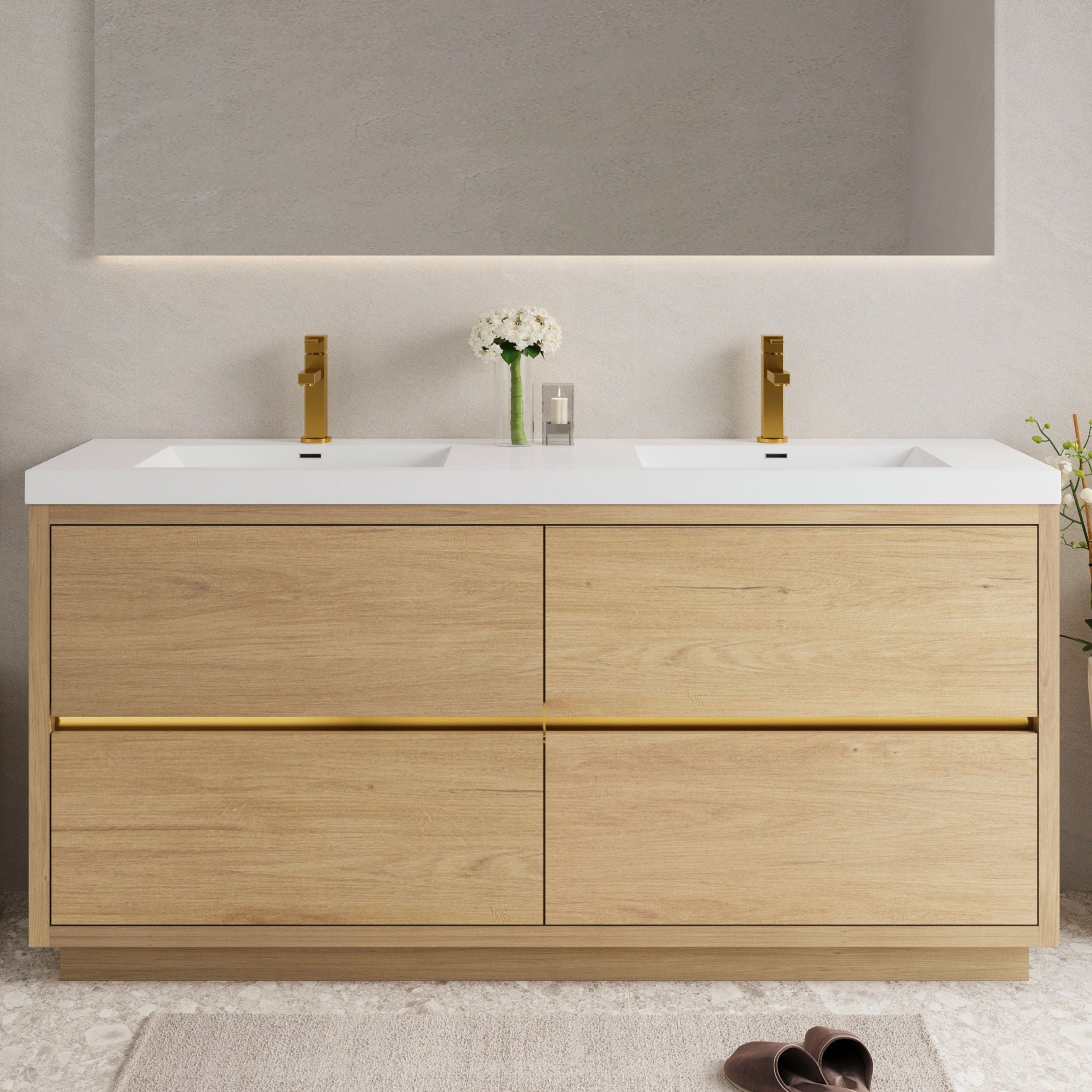 Bathin Freestanding Bathroom Vanity With Double Sinks, Bathroom Storage Vanity Cabinet With Stone Resin Countertop And Soft Close Drawers