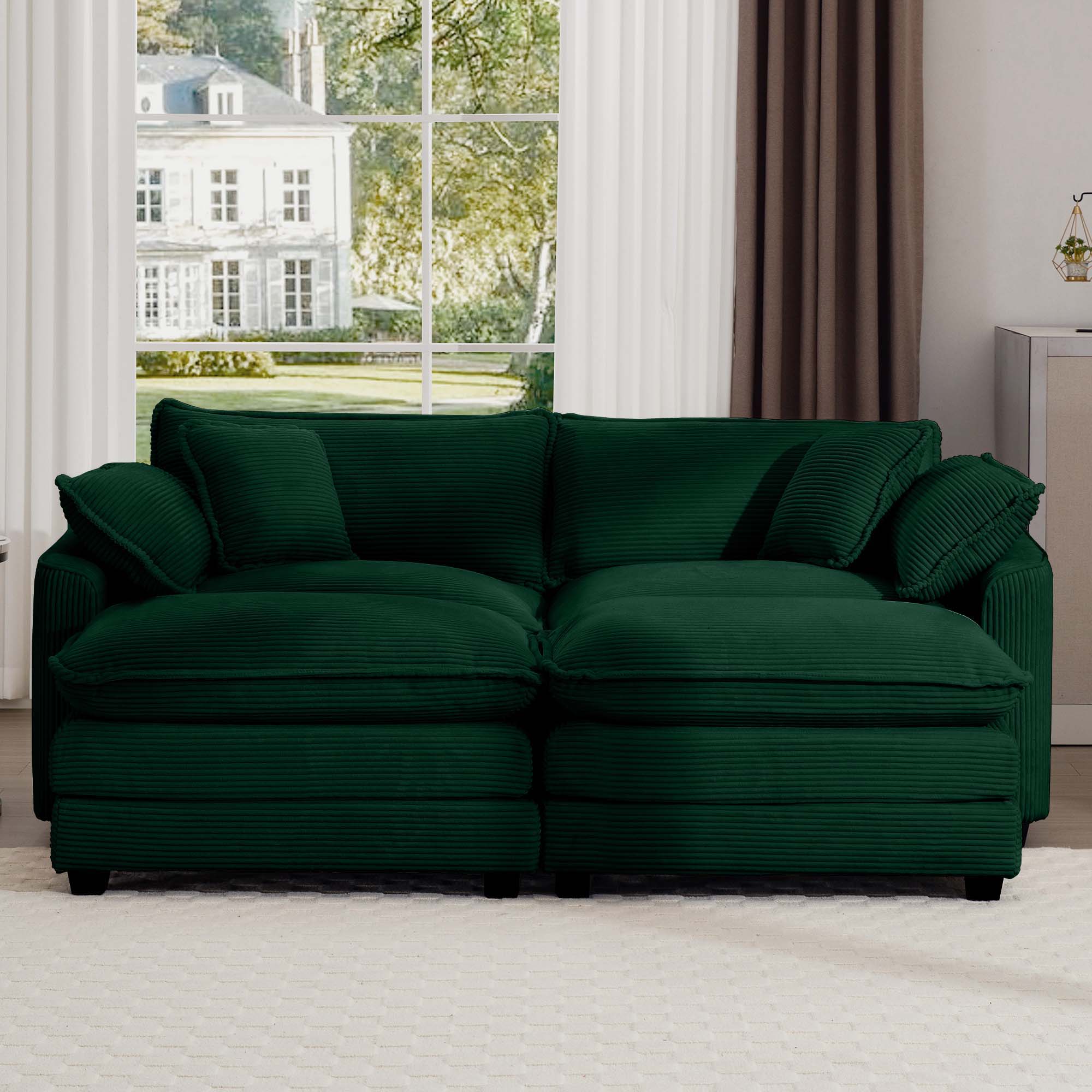 Modern Oversized Modular Cushion Sofa With Ottoman, Low Back, Deep Seating Sofa Set