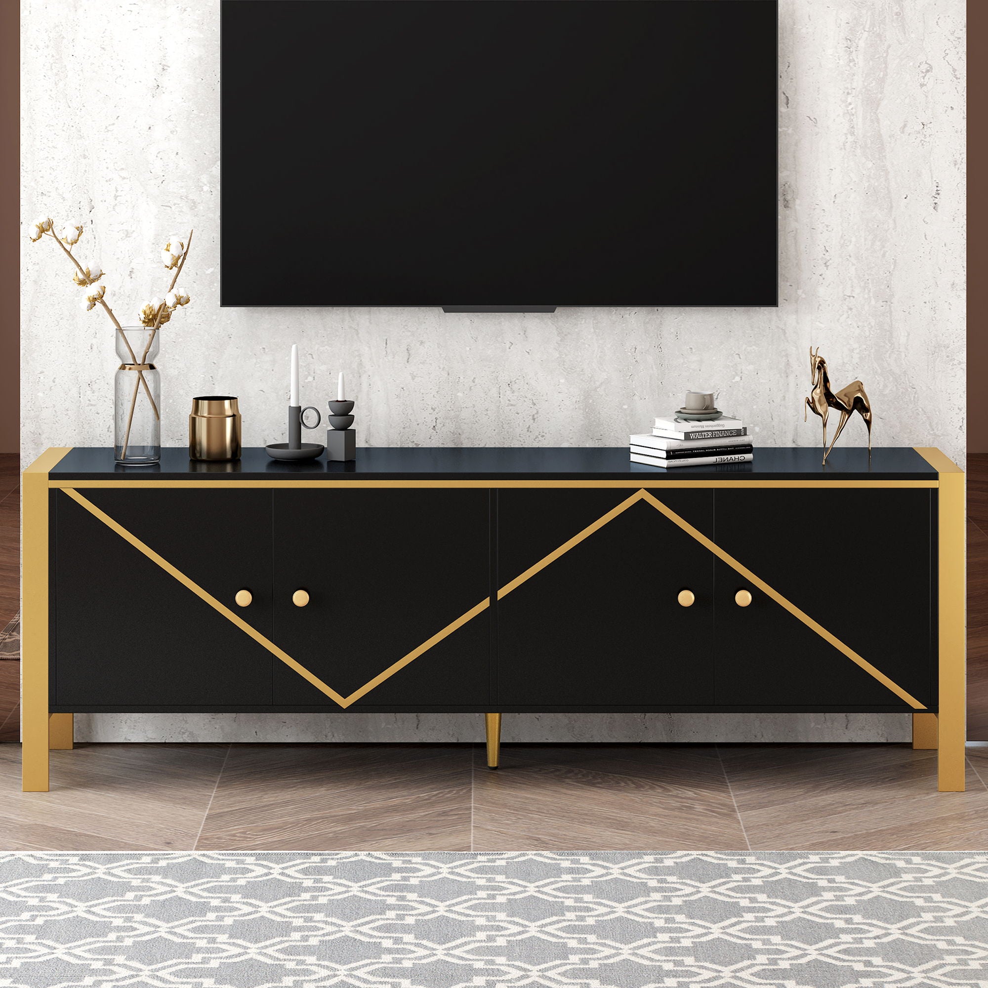 Modern Minimalist TV Stand With 2 Spacious Cabinets