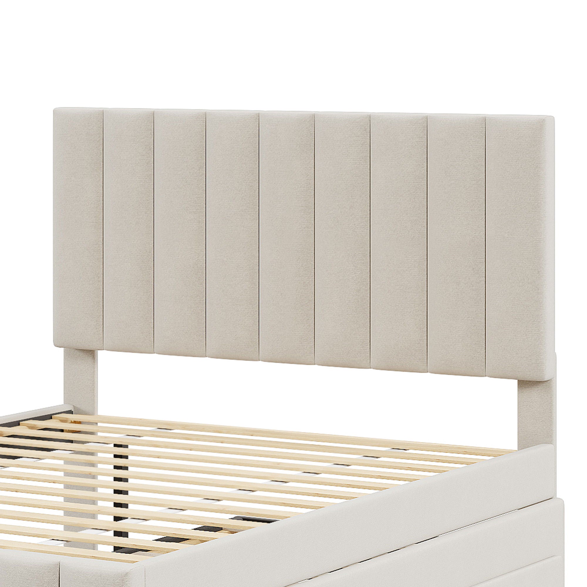 Upholstered Platform Bed With Twin Size Trundle And 3 Drawers