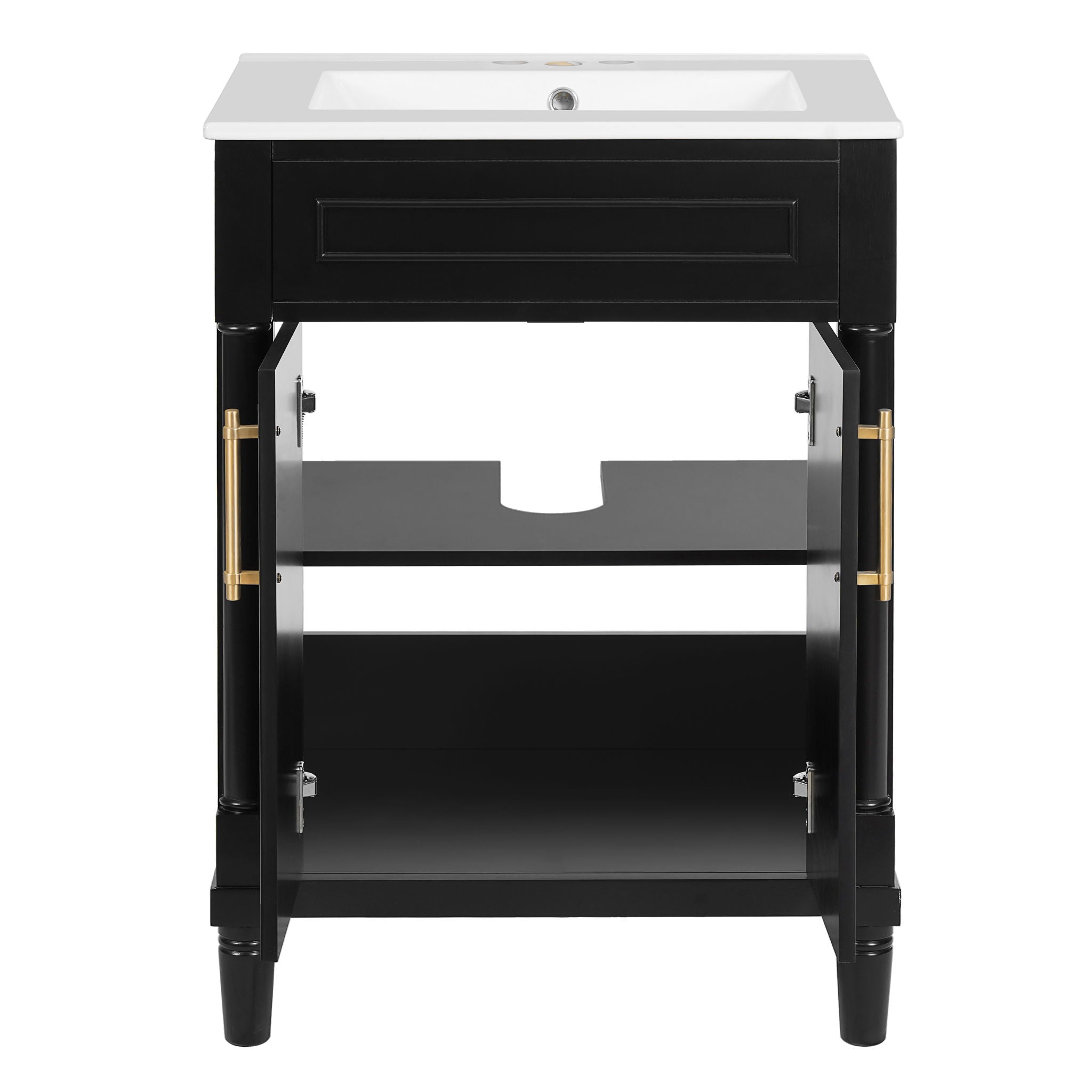 Bathroom Vanity With Integrated Sink, 2 Door Cabinet - Black