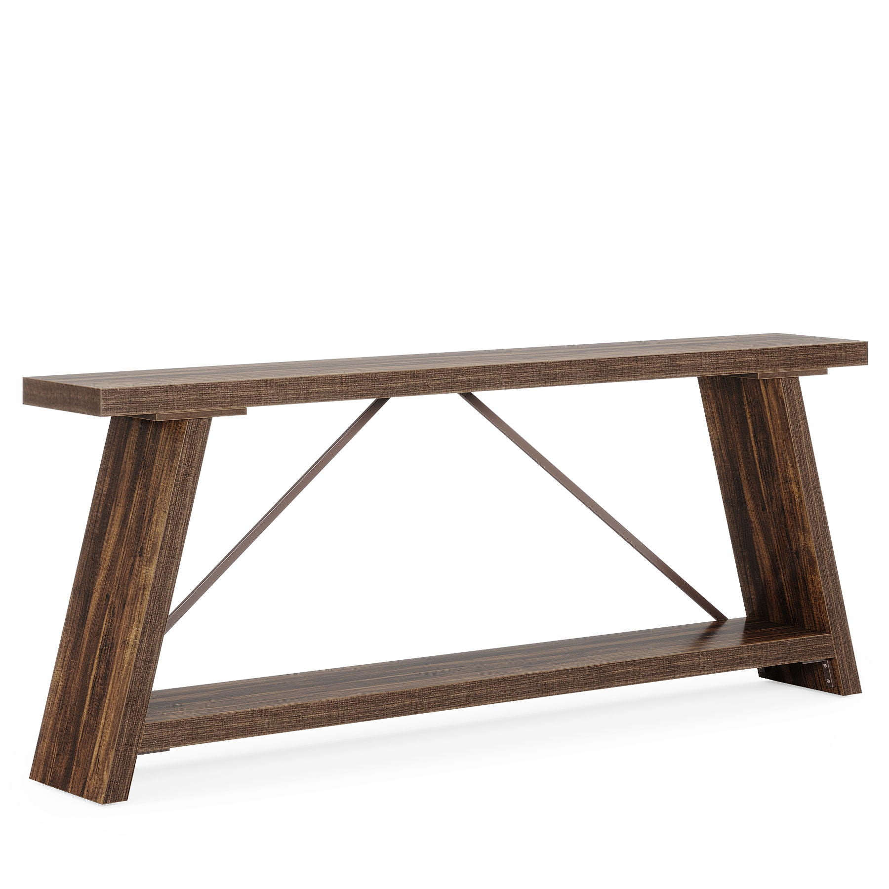 Extra Long Sofa Table With Storage For Living Entryway - Dark Walnut