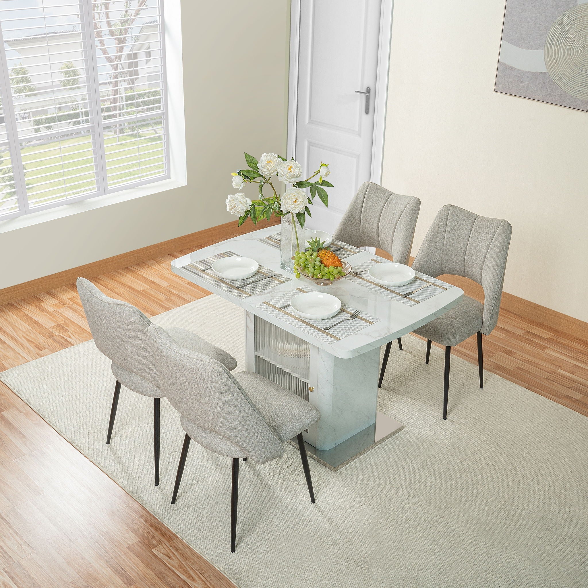 Modern Rectangle Dining Table With Stretchable Top, Storage Cabinet
