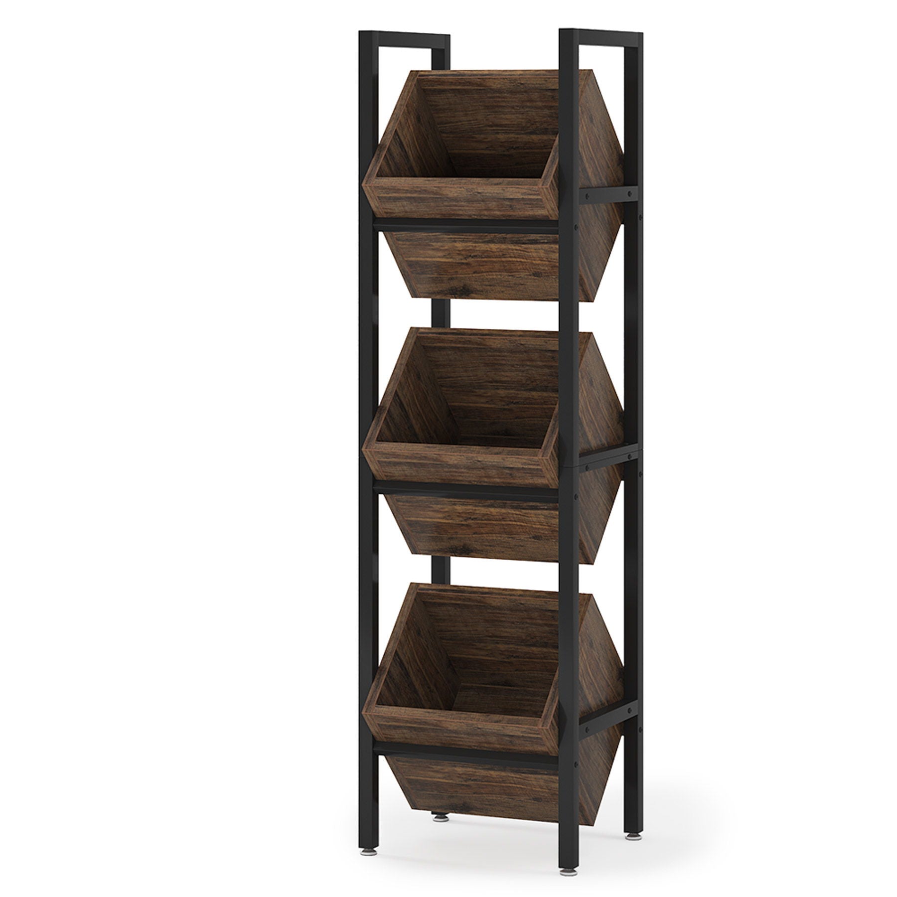 3 Tier Basket Stand With Angled Baskets, Vertical Storage Tower For Kitchen - Black