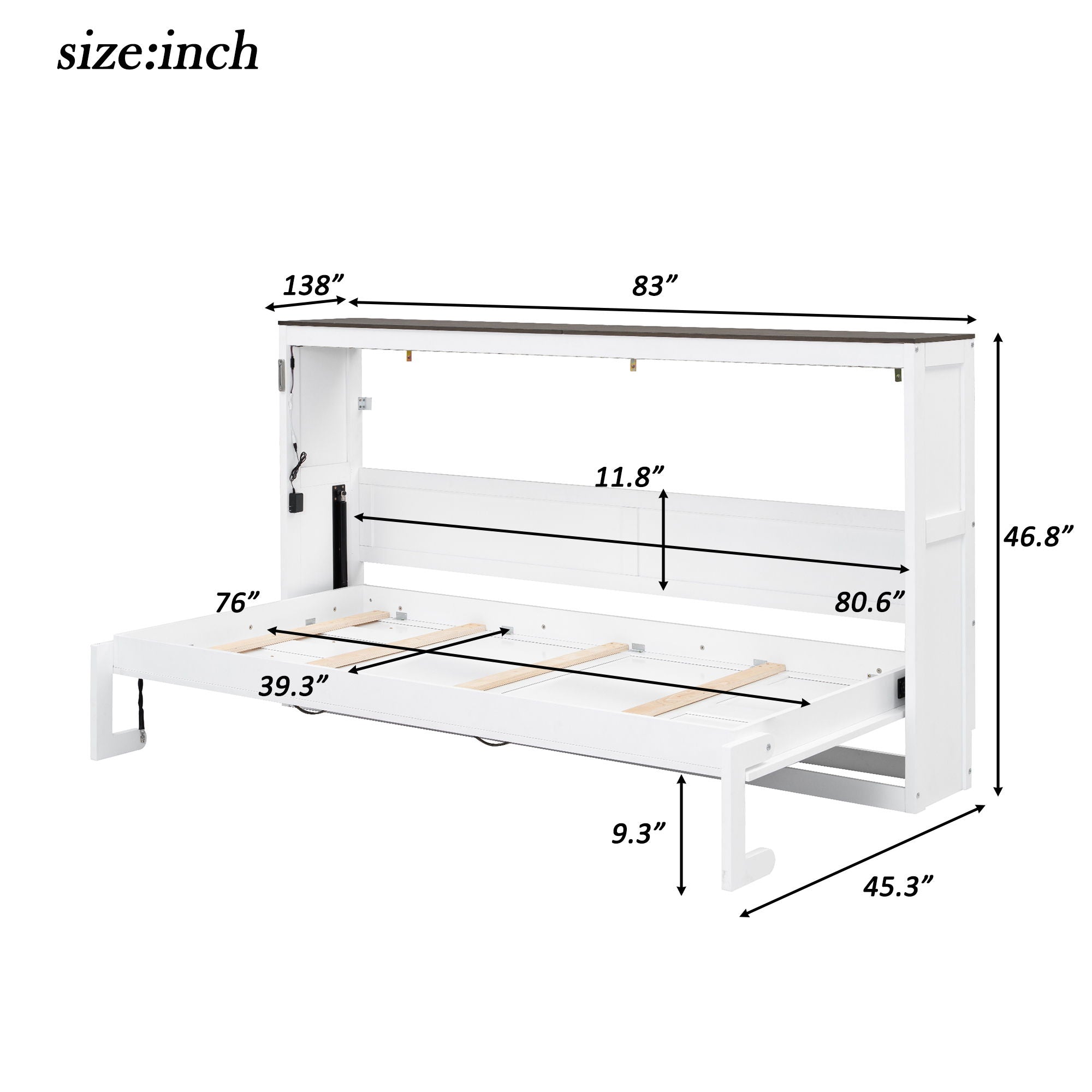 Murphy Bed With LED Light, Foldable Wall Bed Cabinet