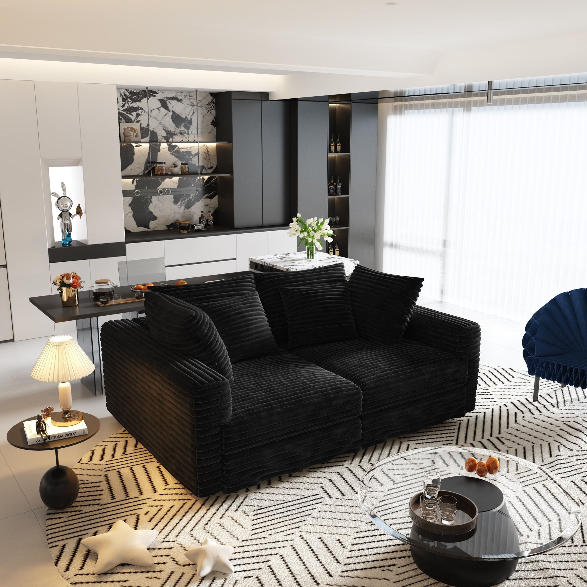 Deep Seat Convertible Sofa With Soft Pillows And Ottomans