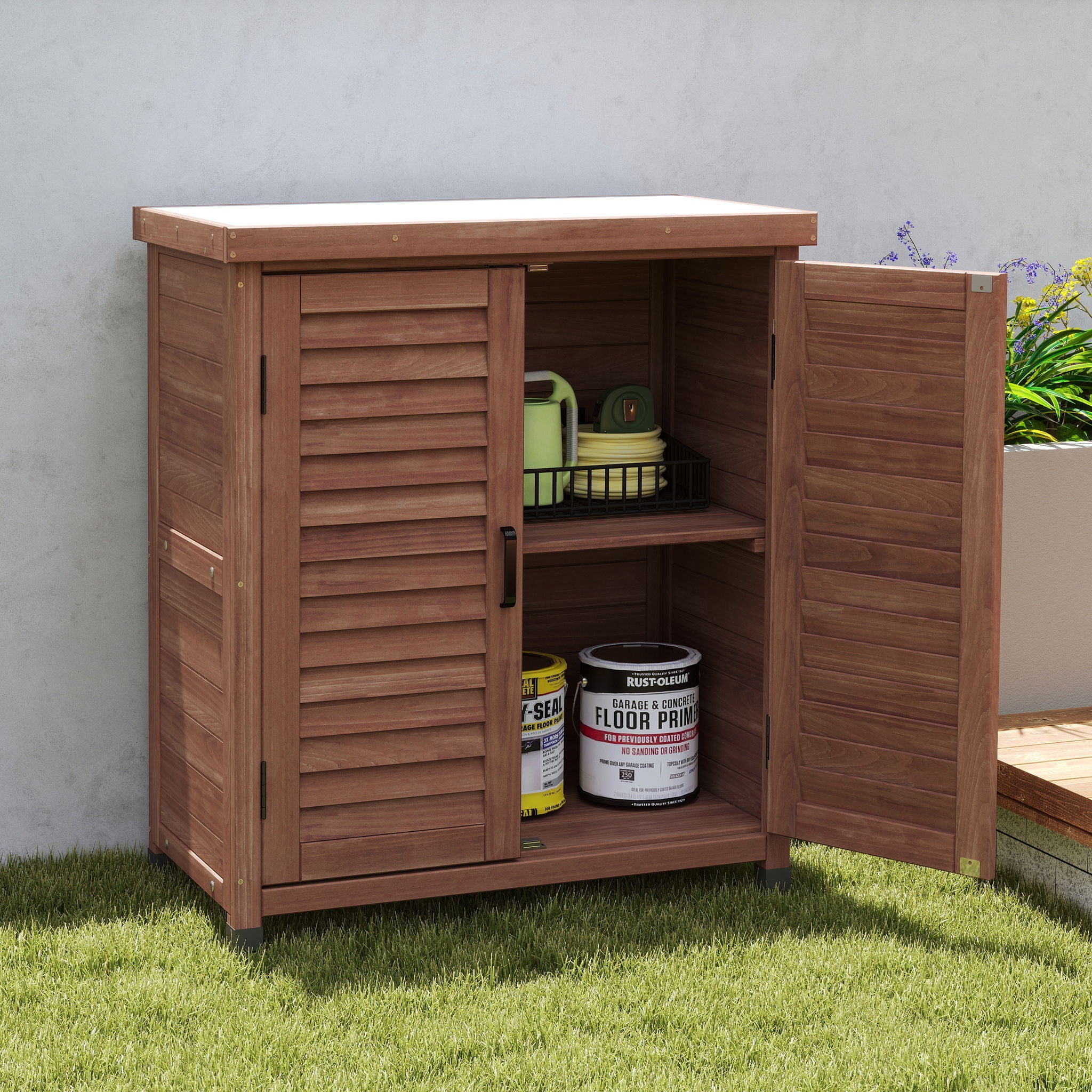 Potting Bench With Storage Cabinet And Metal Table Top For Outdoor - Best Buy Furniture