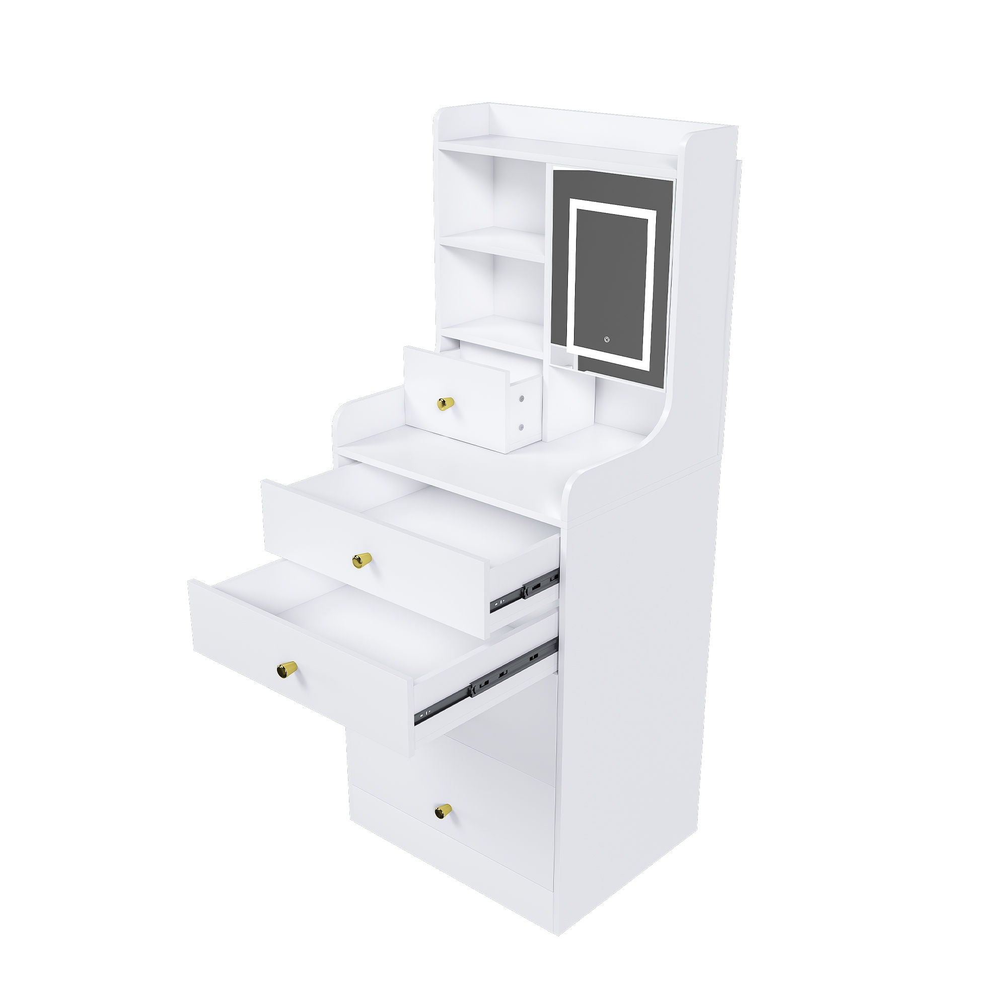3 In 1 Dressing Table With LED Mirror & Storage Stool, Compact Makeup Vanity - White - Best Buy Furniture