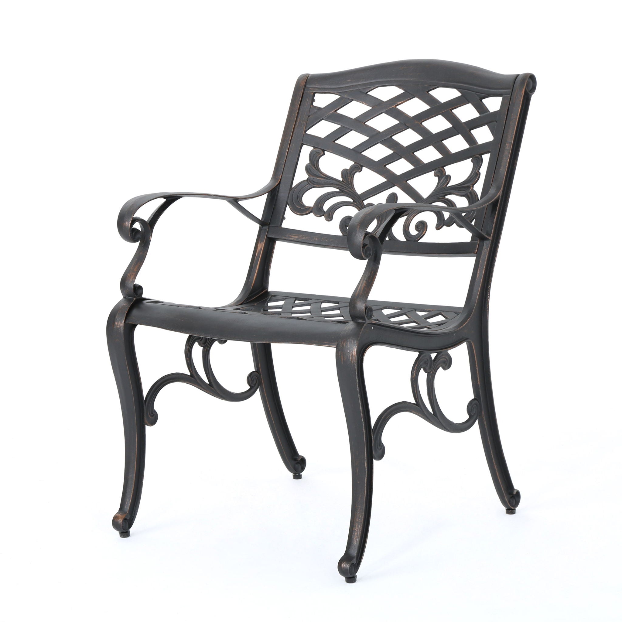 Luminea - Outdoor Aluminum Dining Chair With Scroll Design, Lattice Pattern And Cabriole Legs - Copper