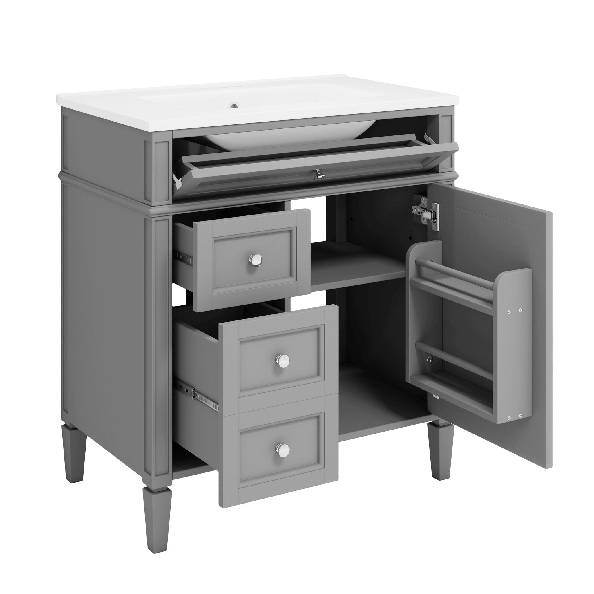 Bathroom Vanity With Top Sink, Storage Cabinet With 2 Drawers, Tip Out Drawer