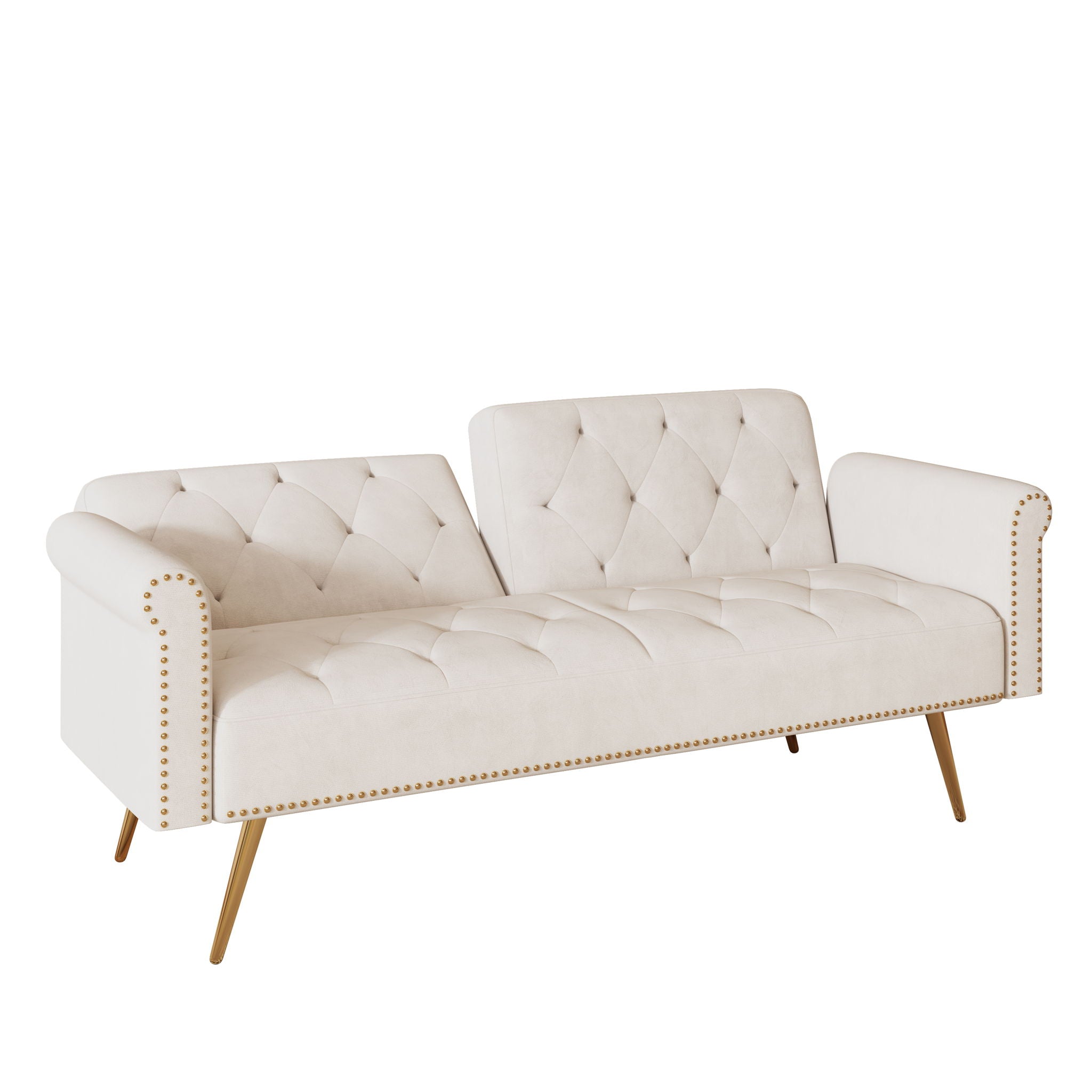 Luxurious Velvet Sofa Bed With Nail Head Trim And Matching Pillow