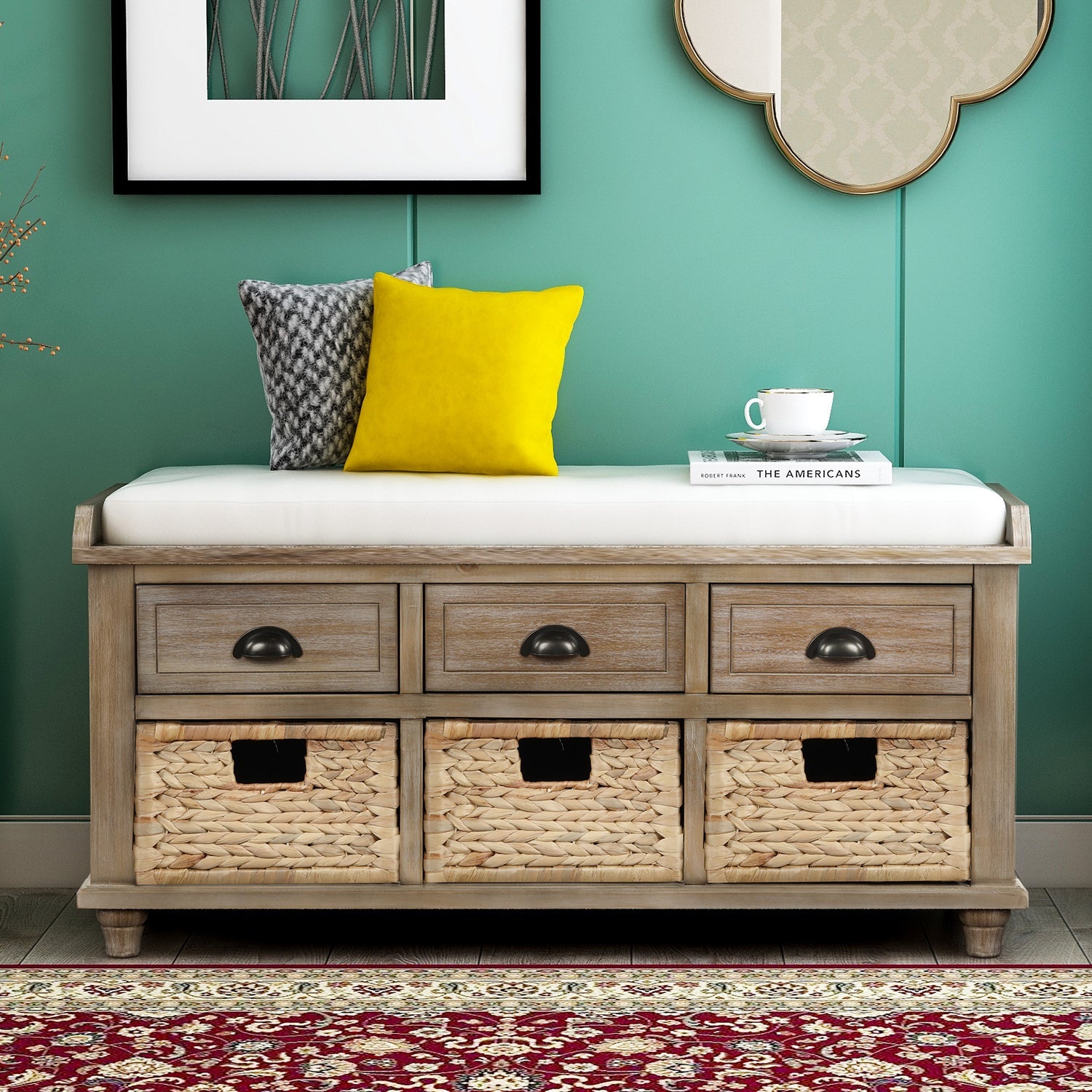 Rustic Storage Bench with 3 Drawers - Best Buy Furniture