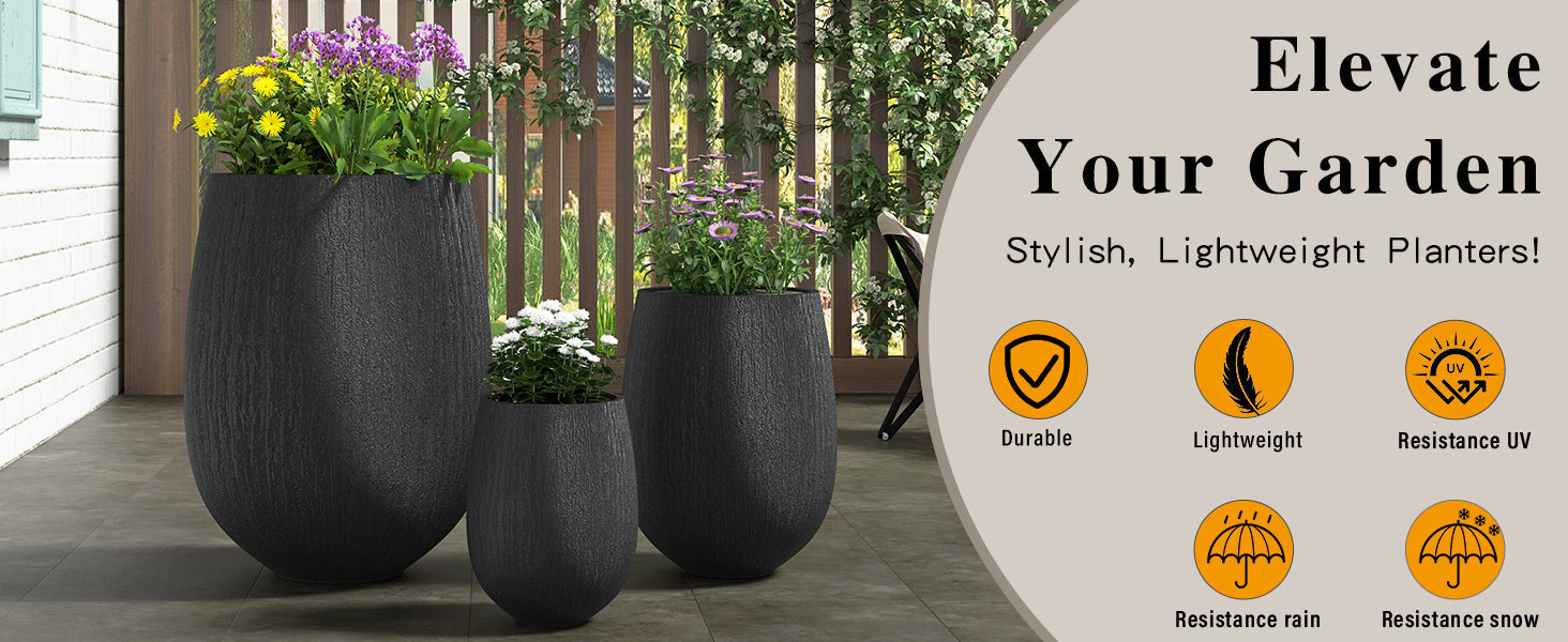 U_Style Egg-Shaped Lightweight MGO Outdoor Planter Set of 3