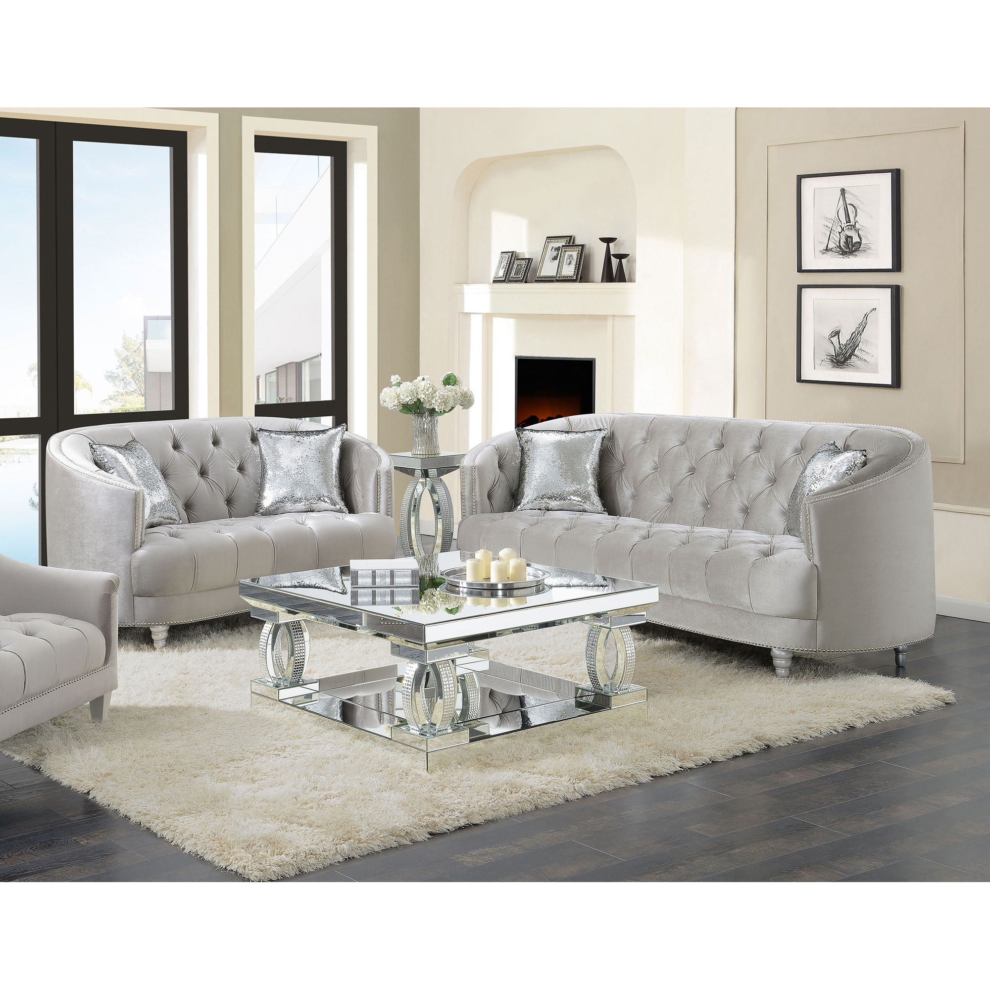 Elliston - 2 Piece Living Room Set With Upholstery Nailhead Trim - Gray