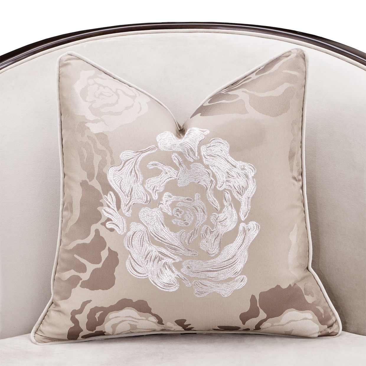 Camellia Field - Velvet Matching Chair - Beige / Dark Brown