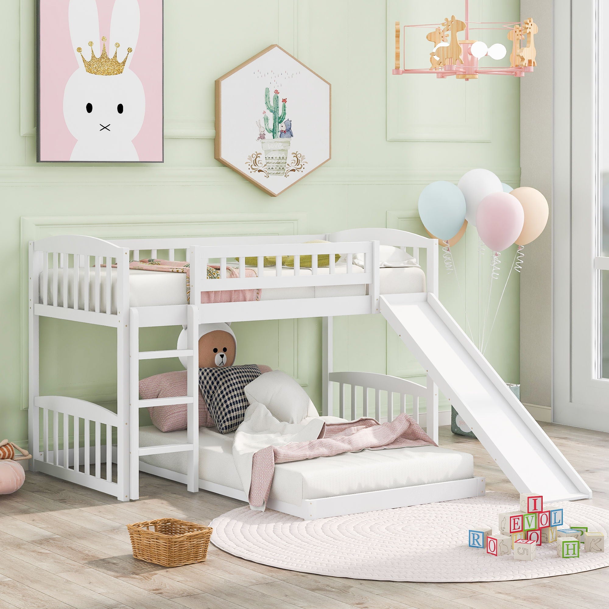Functional Bunk Bed With Convertible Ladder And Slide