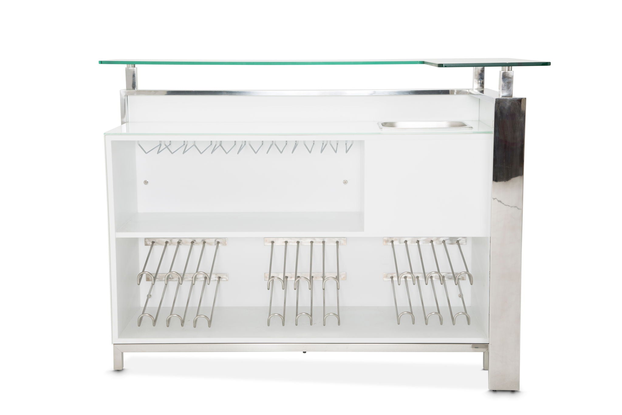 State St. - Bar With Glass Top - Glossy White