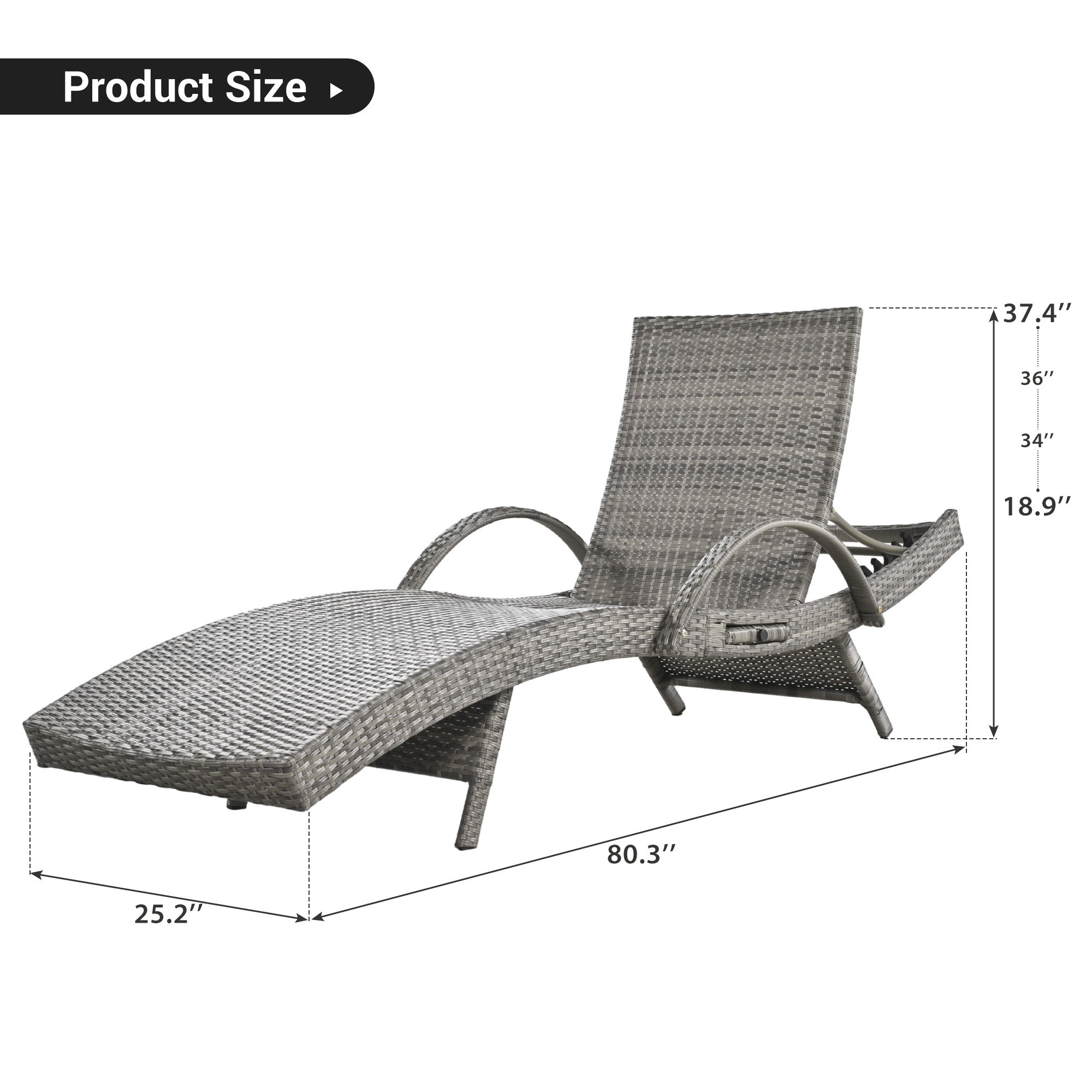 K&K 80" Outdoor Wicker Chaise Lounge Chairs Set of 2