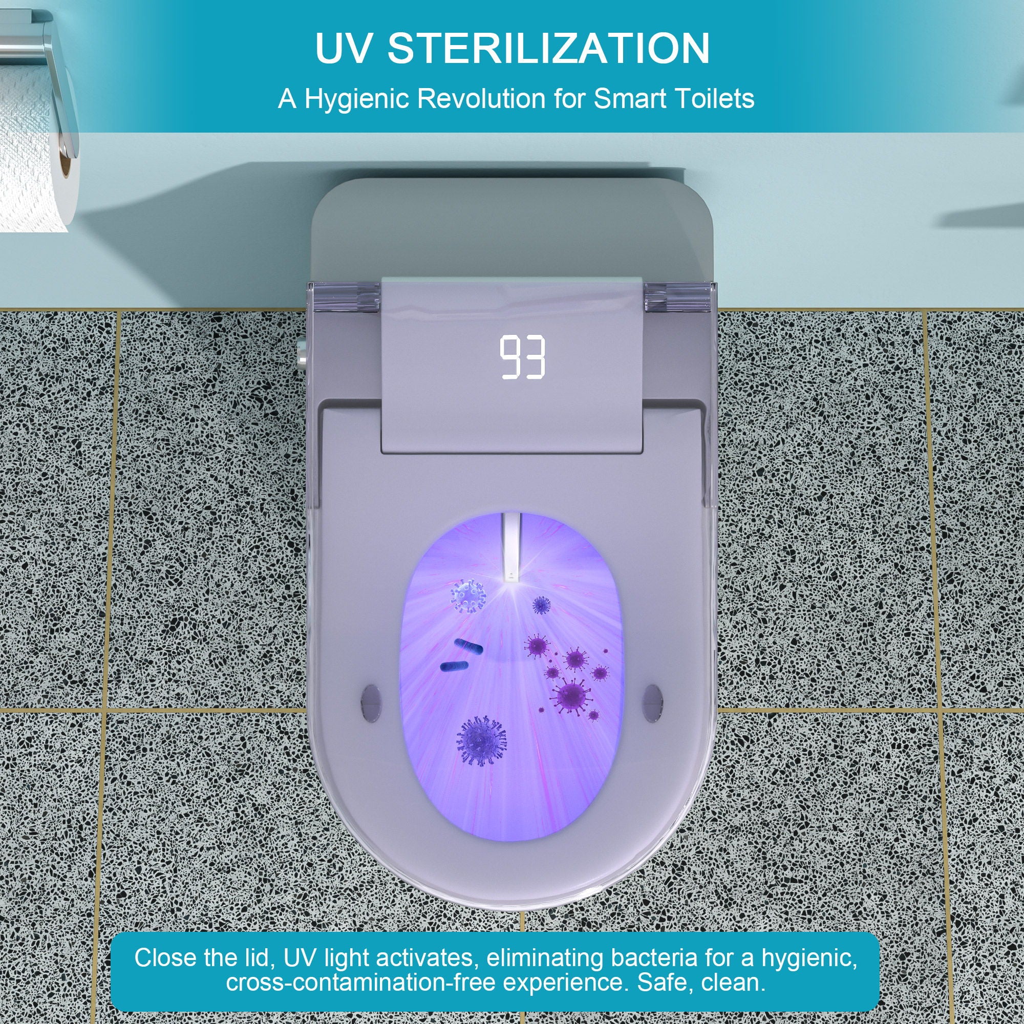 Smart Bidet Toilet Combo With Auto Open & Close, Heated Seat, Foot Sensor Flush, LED Display, Ceramic - White