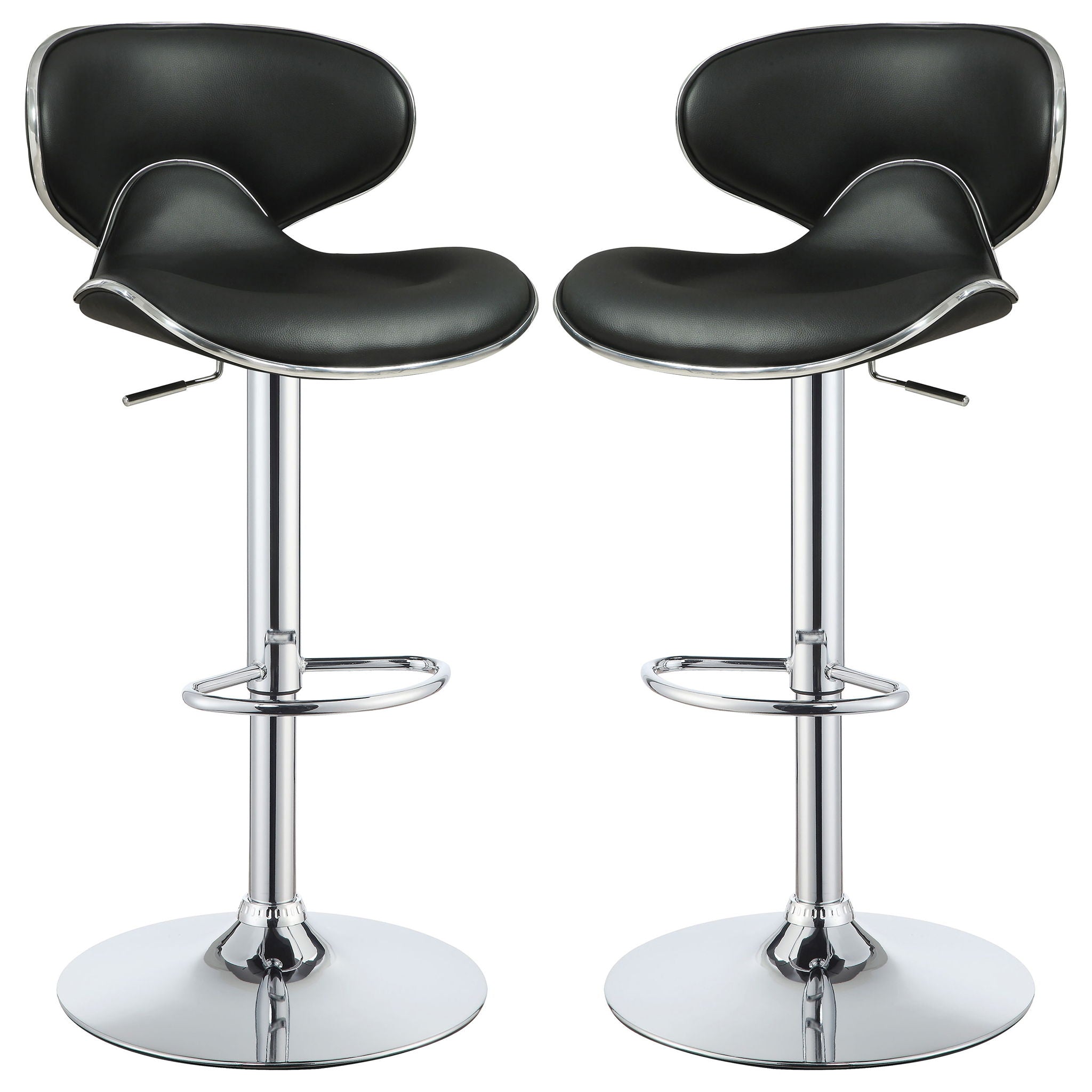 Bar Stool With Curved Design, Height Adjustable & Swivel Base (Set of 2) - Black
