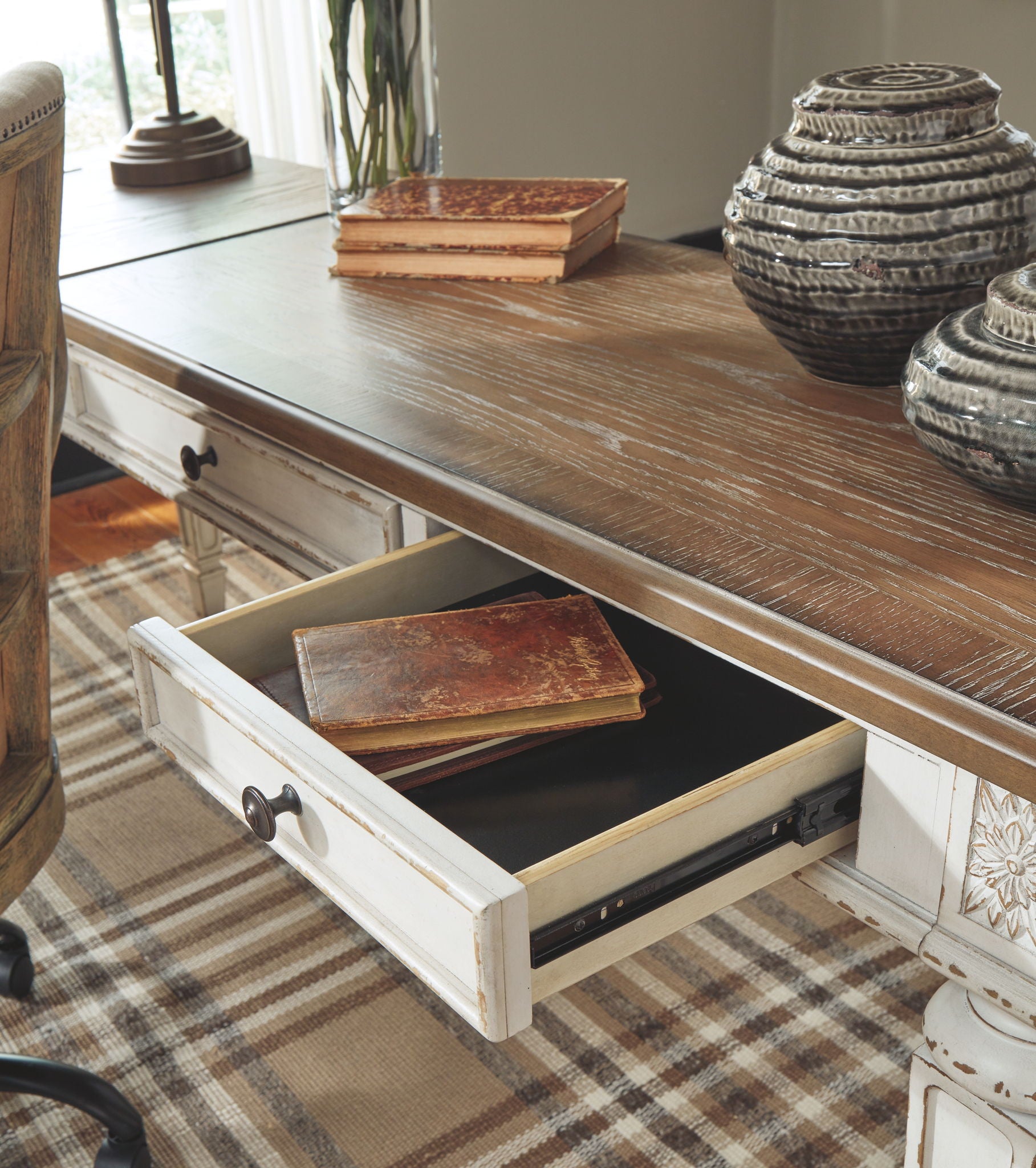 Realyn - Home Office Lift Top Desk - White / Brown - Best Buy Furniture