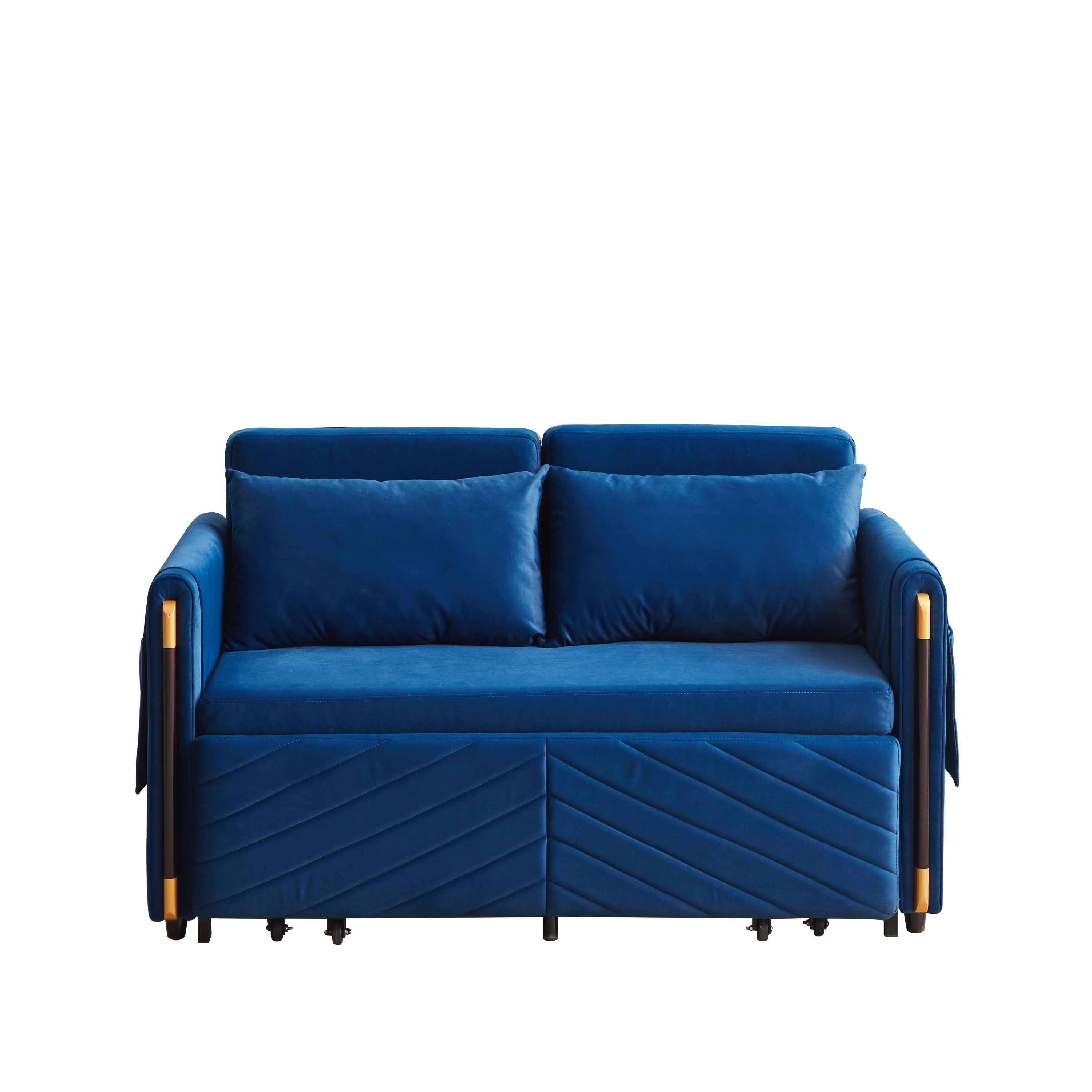 Convertible Velvet Loveseat Sleeper with Arm Storage and Adjustable Back