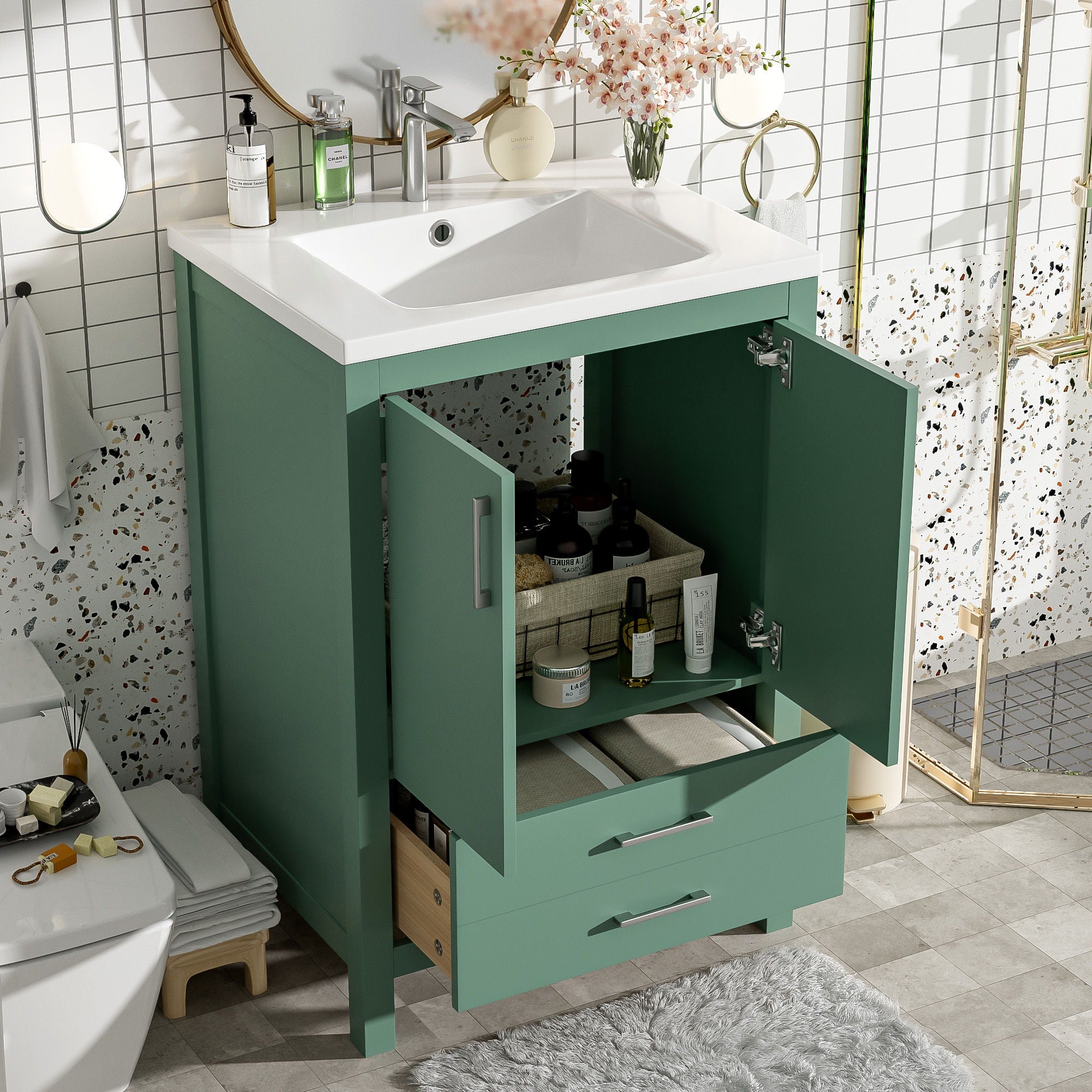 Bathroom Vanity With Sink Combo, Freestanding Storage Cabinet, Soft Closing Doors