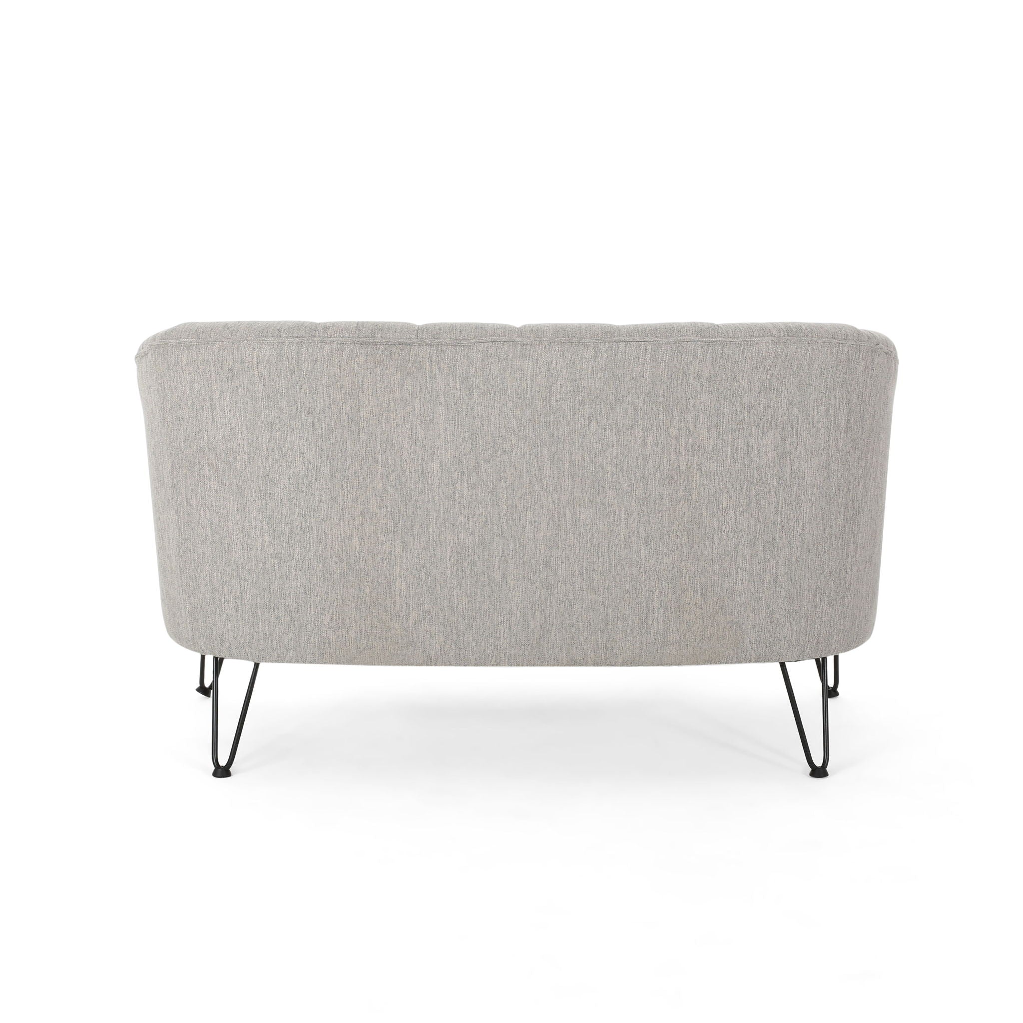 Modern Loveseat With Channel Stitching And Iron Legs - Light Gray
