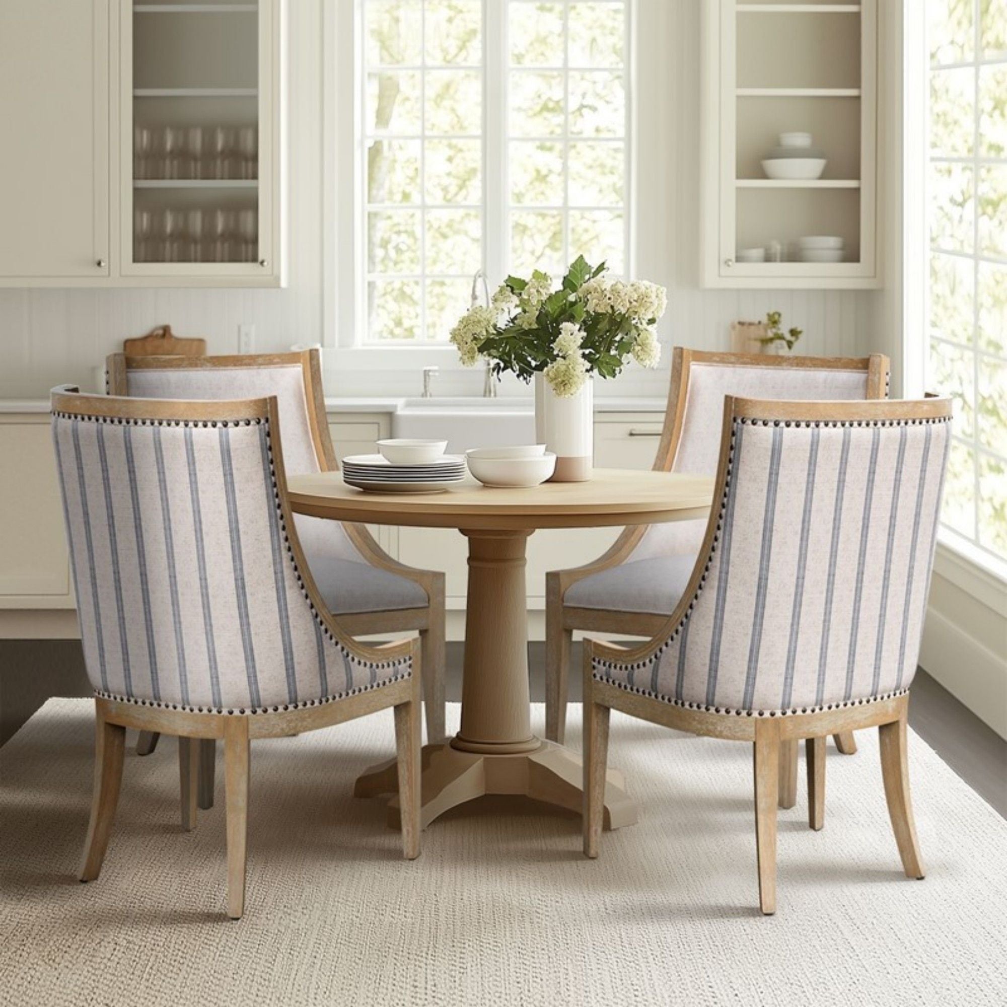 Upholstered Dining Chair With Nailhead Trim - Beige / Natural