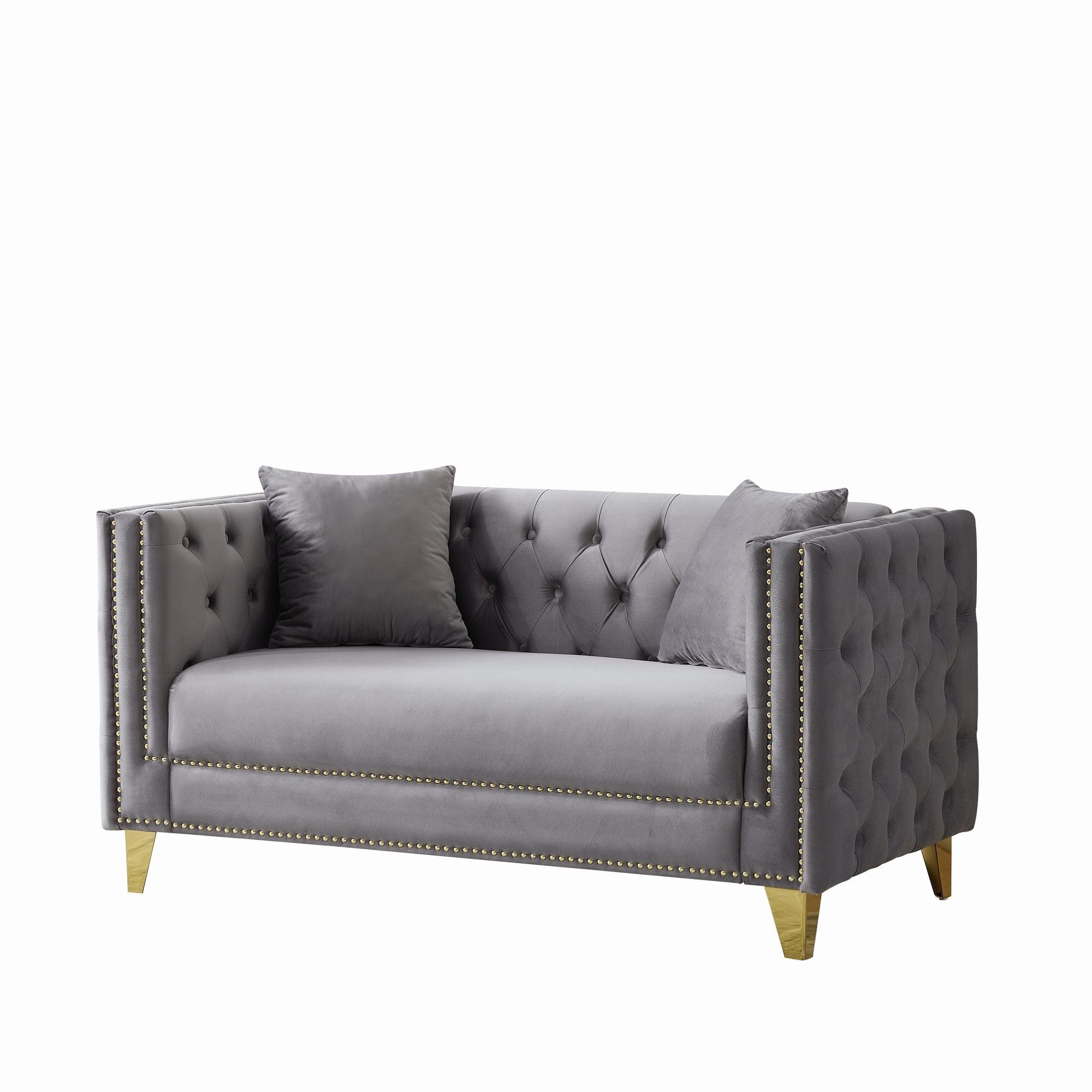 2 Seater Deep Seat Sofa, Sofa With Button Nailhead, Square Arm Couches, Furniture For Living Room - Gray