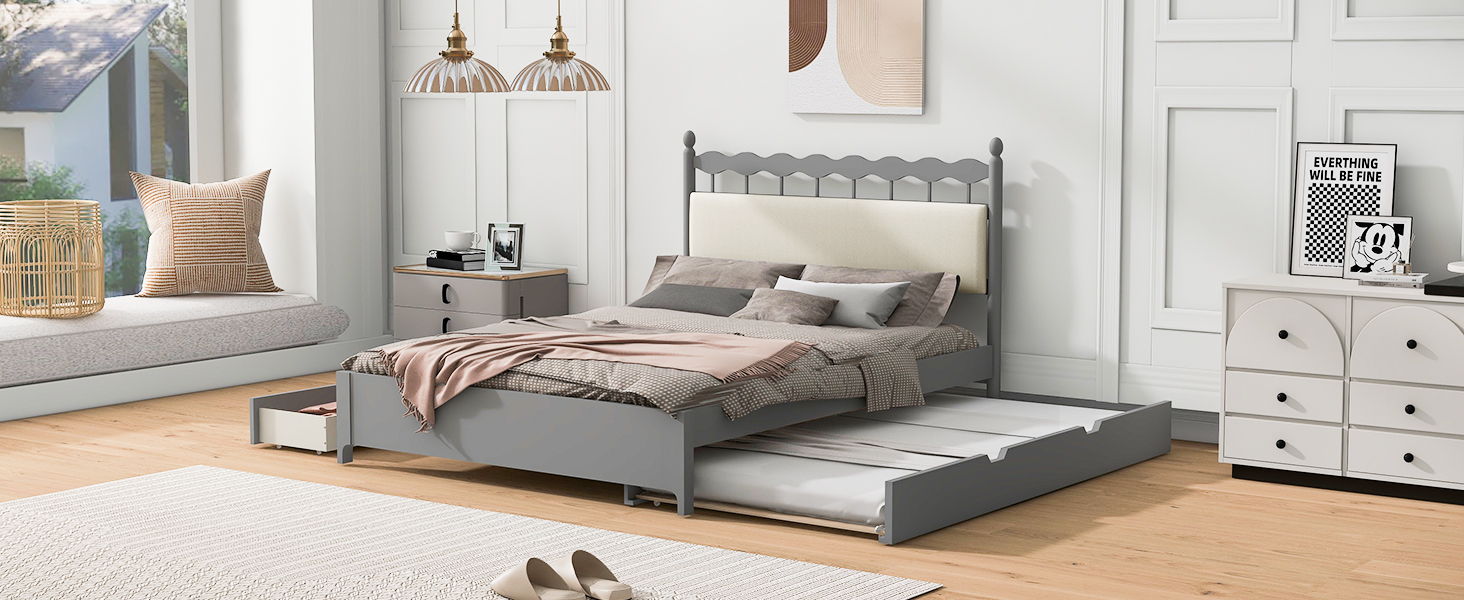 Storage Platform Bed With 2 Big Drawers & Trundle