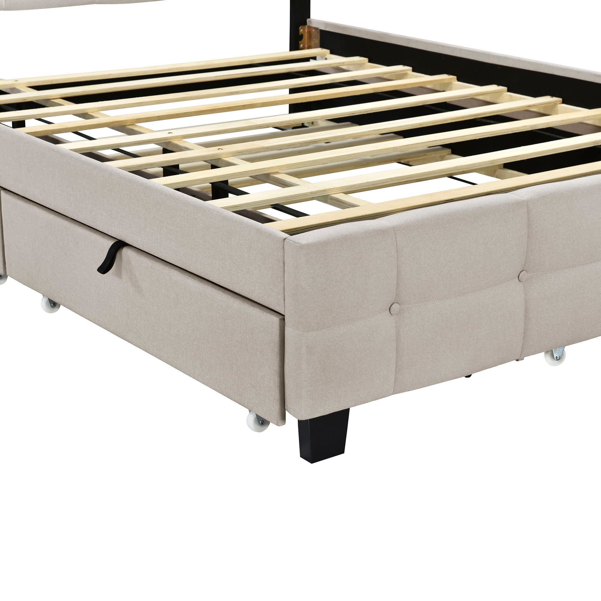 Upholstered Platform Bed With LED Frame, With Trundle And 2 Drawers