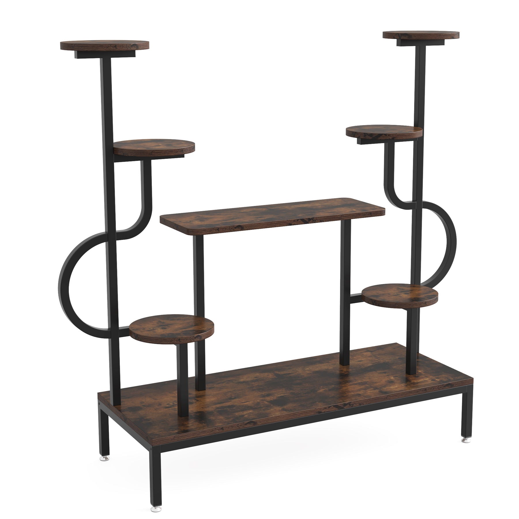 8 Tier Plant Stand With Round And Square Shelves For Living Room, Patio, Balcony & Garden - Brown / Black