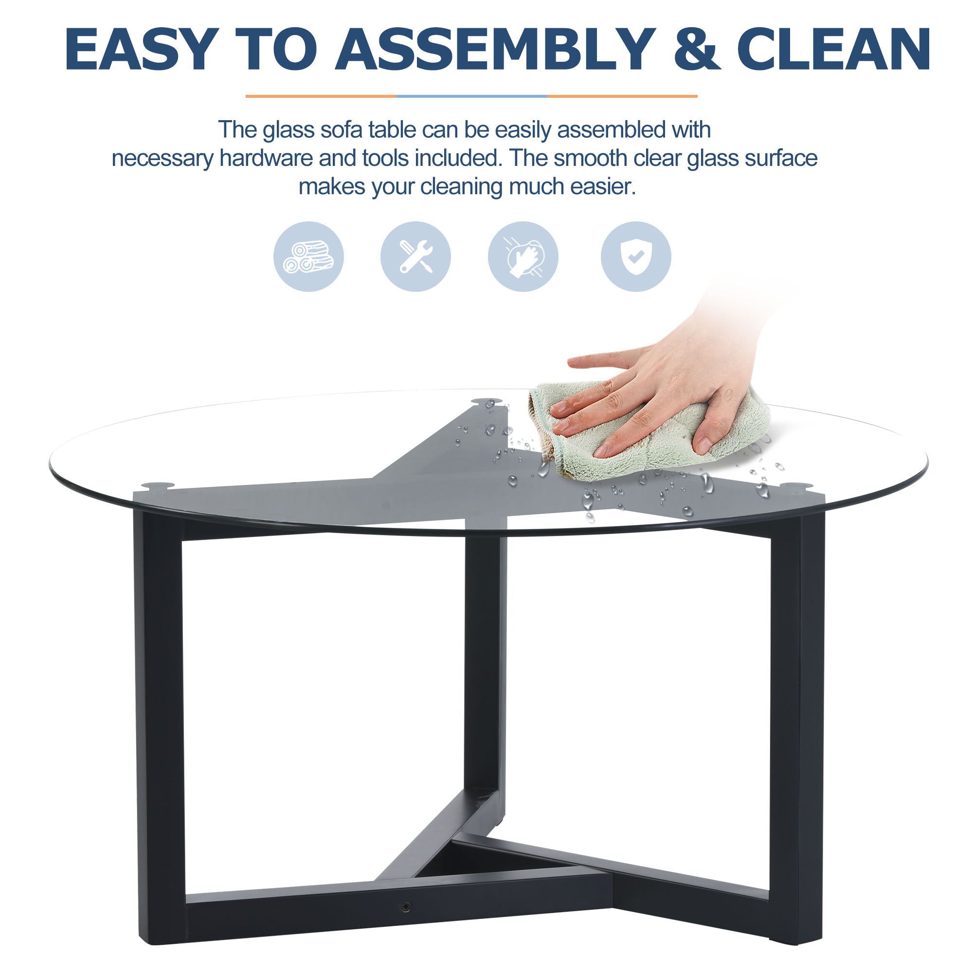Round Glass Coffee Table Modern Cocktail Table