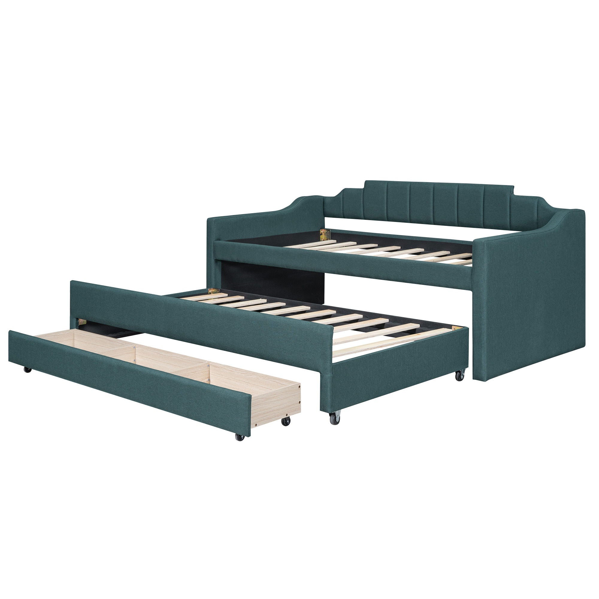 Upholstered Simple Design Daybed With Trundle And 3 Drawers