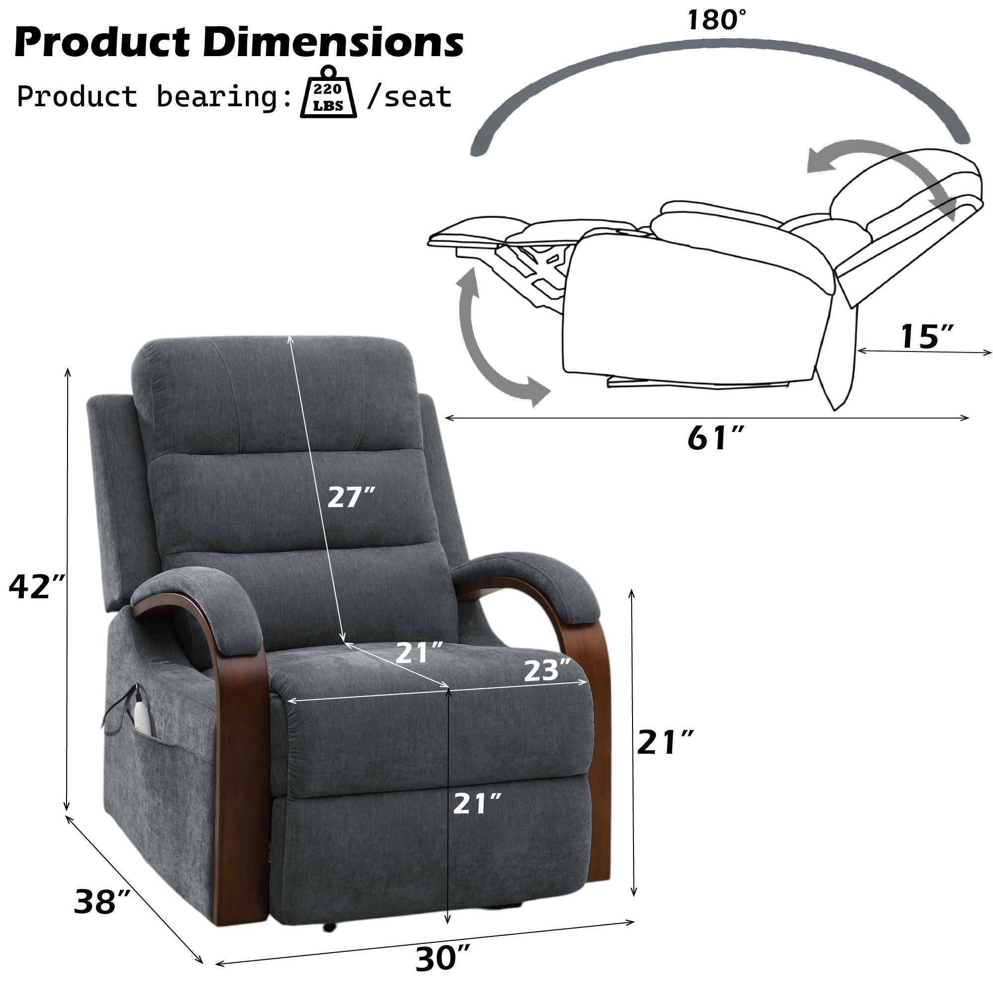 Kayla - Power Recliner With Lift & Heating & Massage (Zero Gravity) - Gray