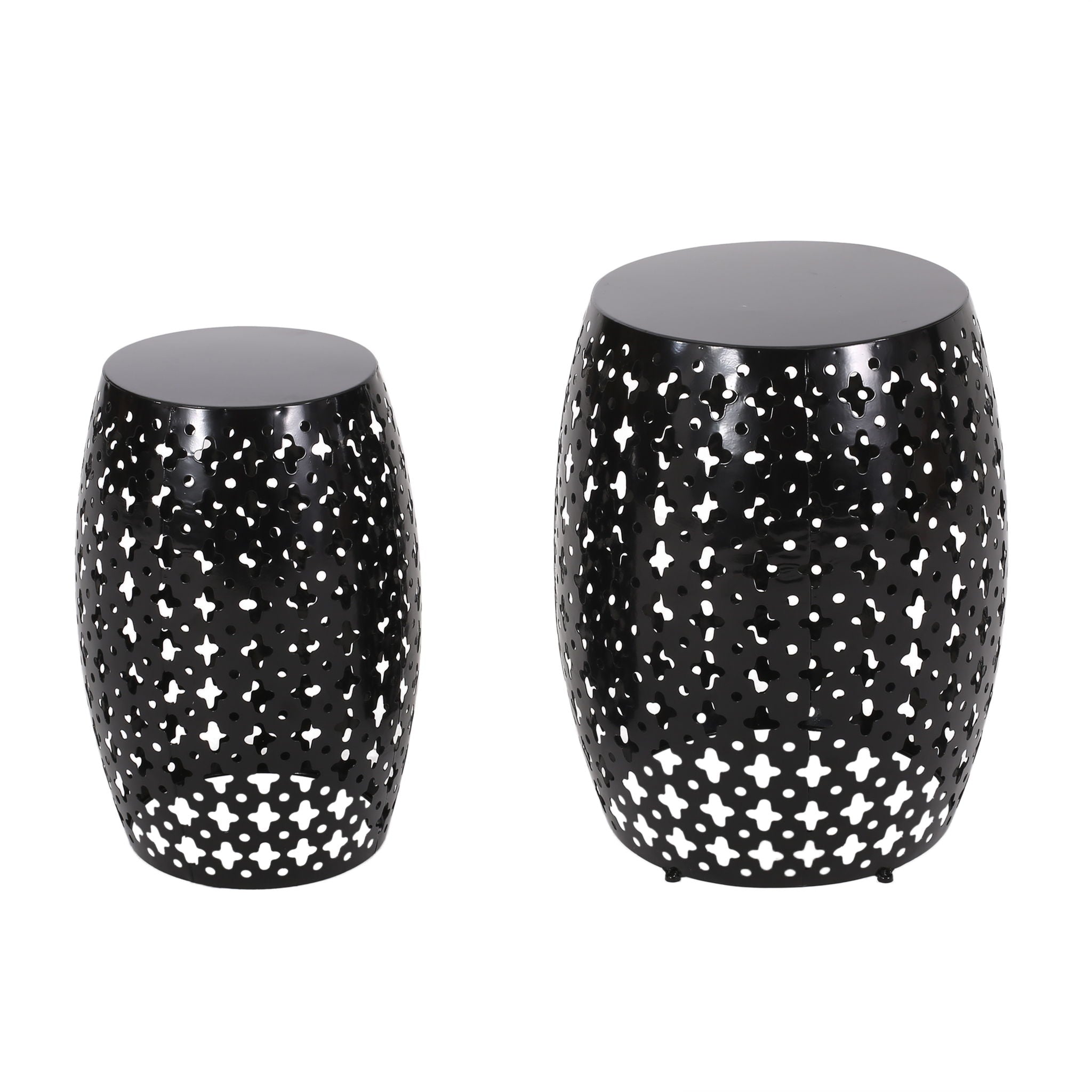 Modern Outdoor Metal End Table Set With Durable Iron Frame - Black
