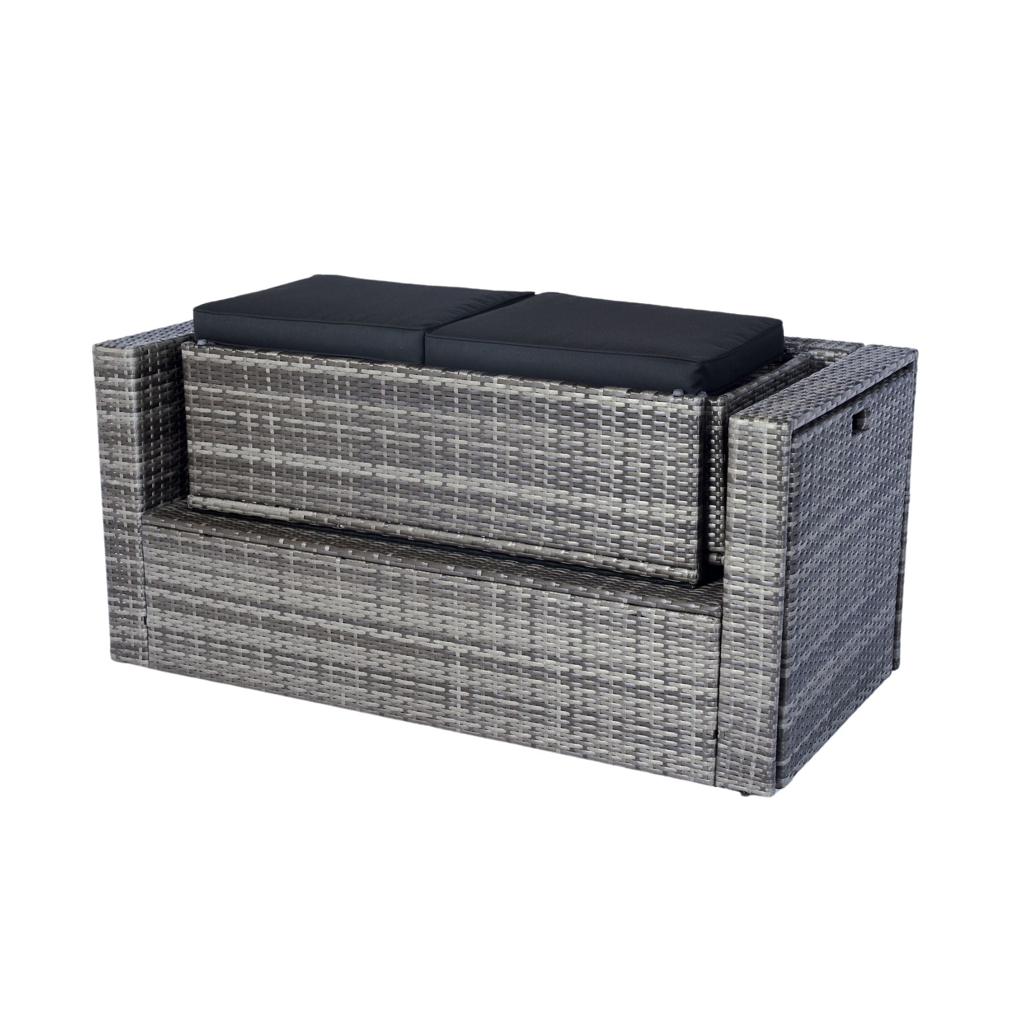 6 Piece Patio Wicker Sectional Set Patio Backyard Conversation Set Space Saving - Gray / Black